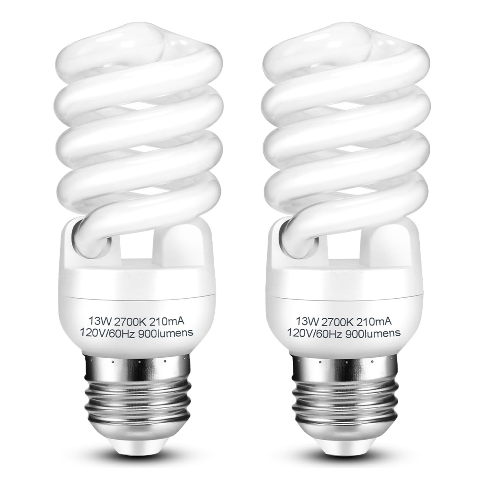 Barfelty CFL Light Bulbs E26 Base, 13W (60W Equivalent), Soft White 2700K, Glass, Pack of 2, Warm White