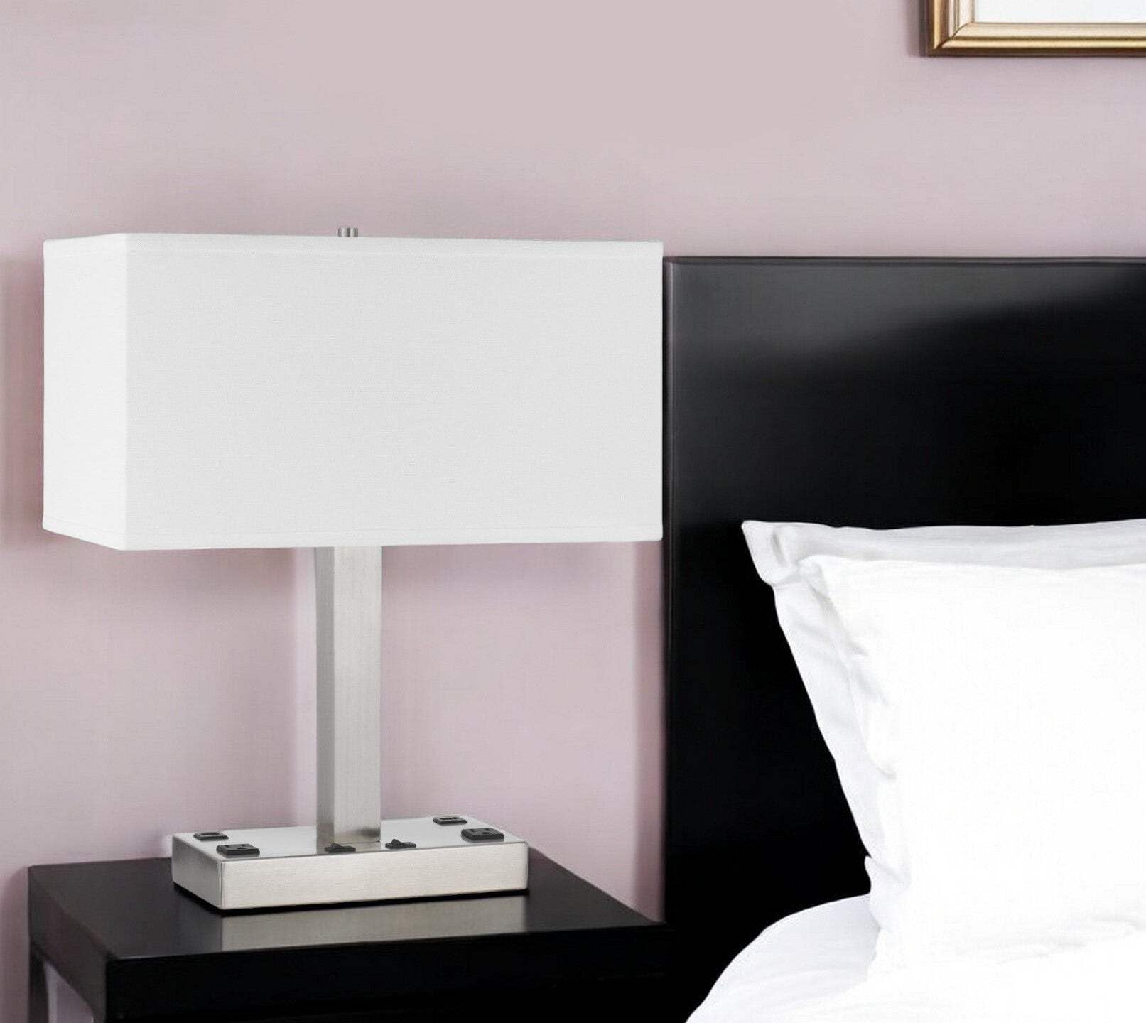 Homeroots 21 In. Nickel Metal Desk Lamp With Usb And White Rectangle Shade, Model 524760