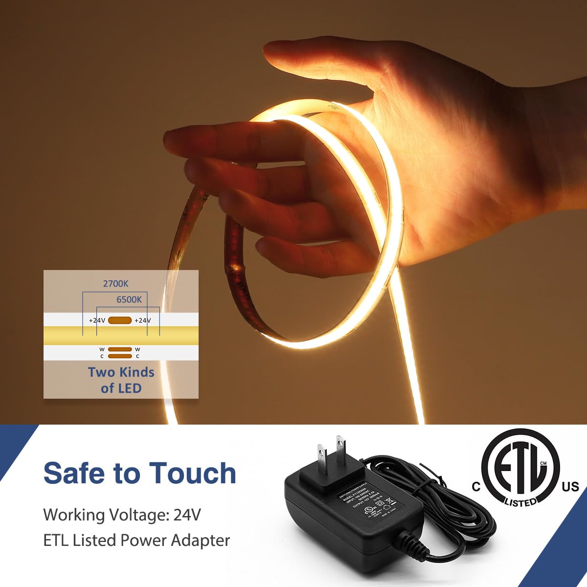 Ustarus Cob Led Light Strip White Dimmable 32.8Ft 24V 2700K-6500K, Cob Strip Lights Tape With Rf Remote 6400 Leds Cri93+ For Kit