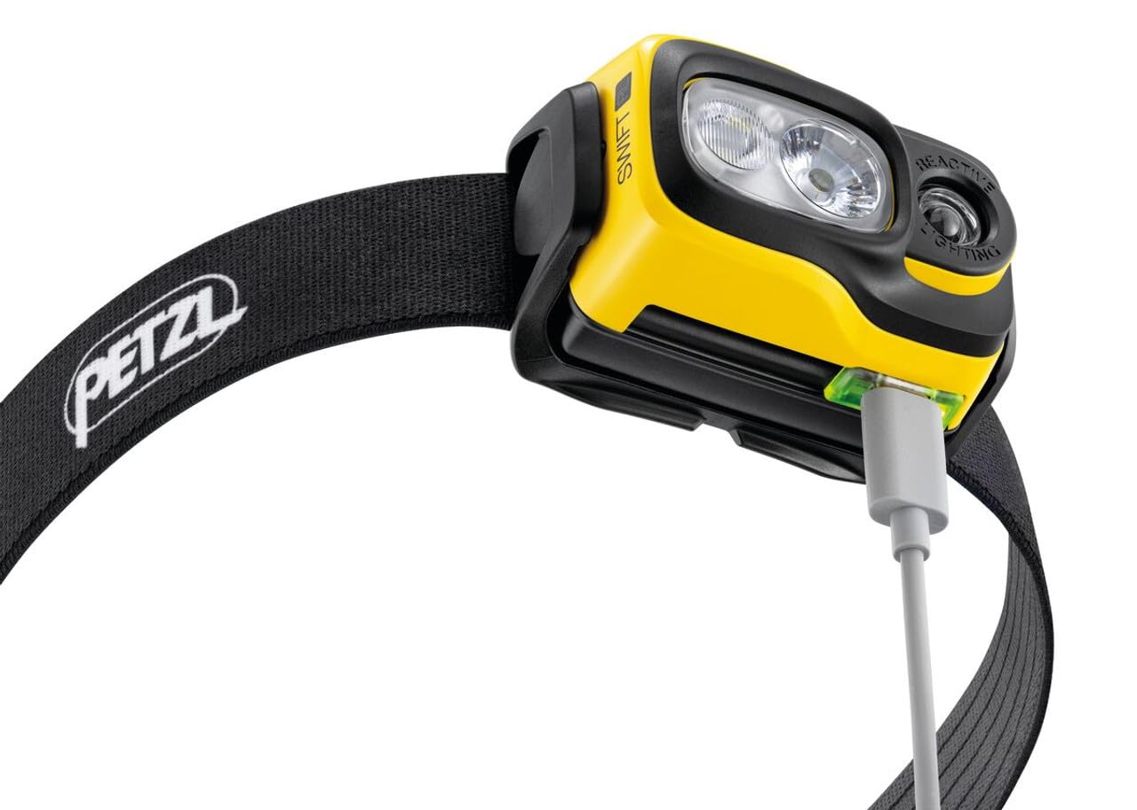 PETZL Swift RL Head Flashlight - 1100 Lumens, Rechargeable, Black and Yellow, Model E810AB00, Único Size