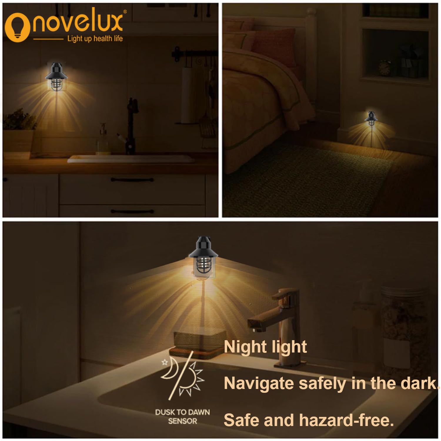 NOVELUX Night Lights Plug-in 6 Pack, Warm Farmhouse, Dusk to Dawn, Model NL-UMB5P-0.8W, Ideal for Kitchen, Hallway, Bedroom,