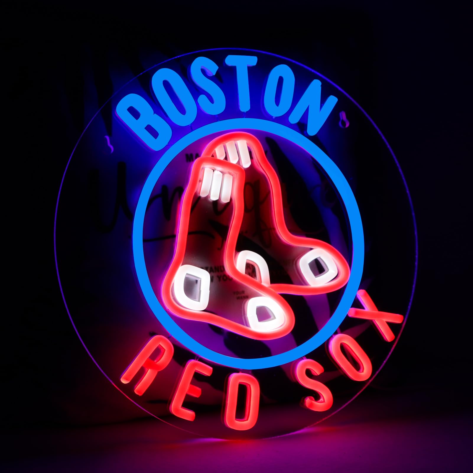 WonderfulLife Red Sox Neon Sign - LED Lights for Man Cave/Bar, Red/Blue, Plastic, MLB Team Logo Decor