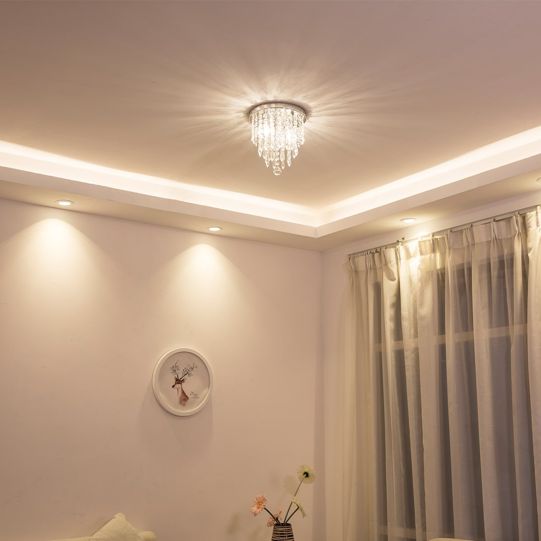 lifeholder Mini Crystal Chandelier Lighting Fixture, 2 Lights, Modern Flush Mount, H10.4'' x W8.66'', Acrylic, for Bedroom, Hallway, Kitchen