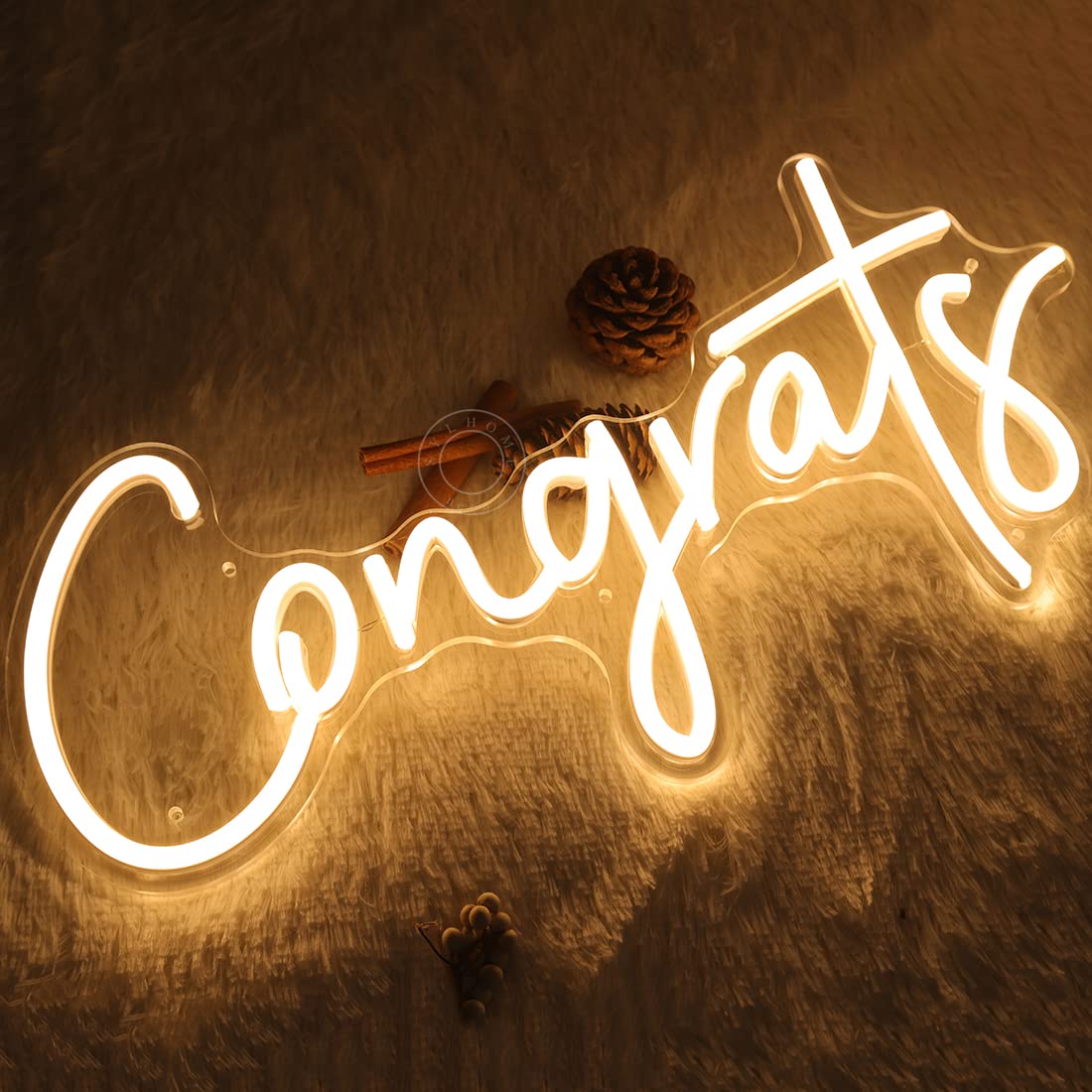 SYLHOME LED Neon Light Sign - Congrats for Wedding/Birthday/Graduation - Warm White - 15.8" x 7.4" - Indoor Decor - Model NS-RC5VD
