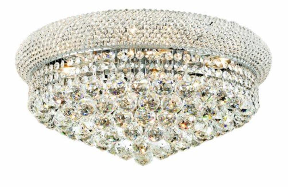 Elegant Lighting 10-Light Crystal Chandelier, Chrome Finish, Model 1800F20C/RC, Clear Crystals, Flush Mount