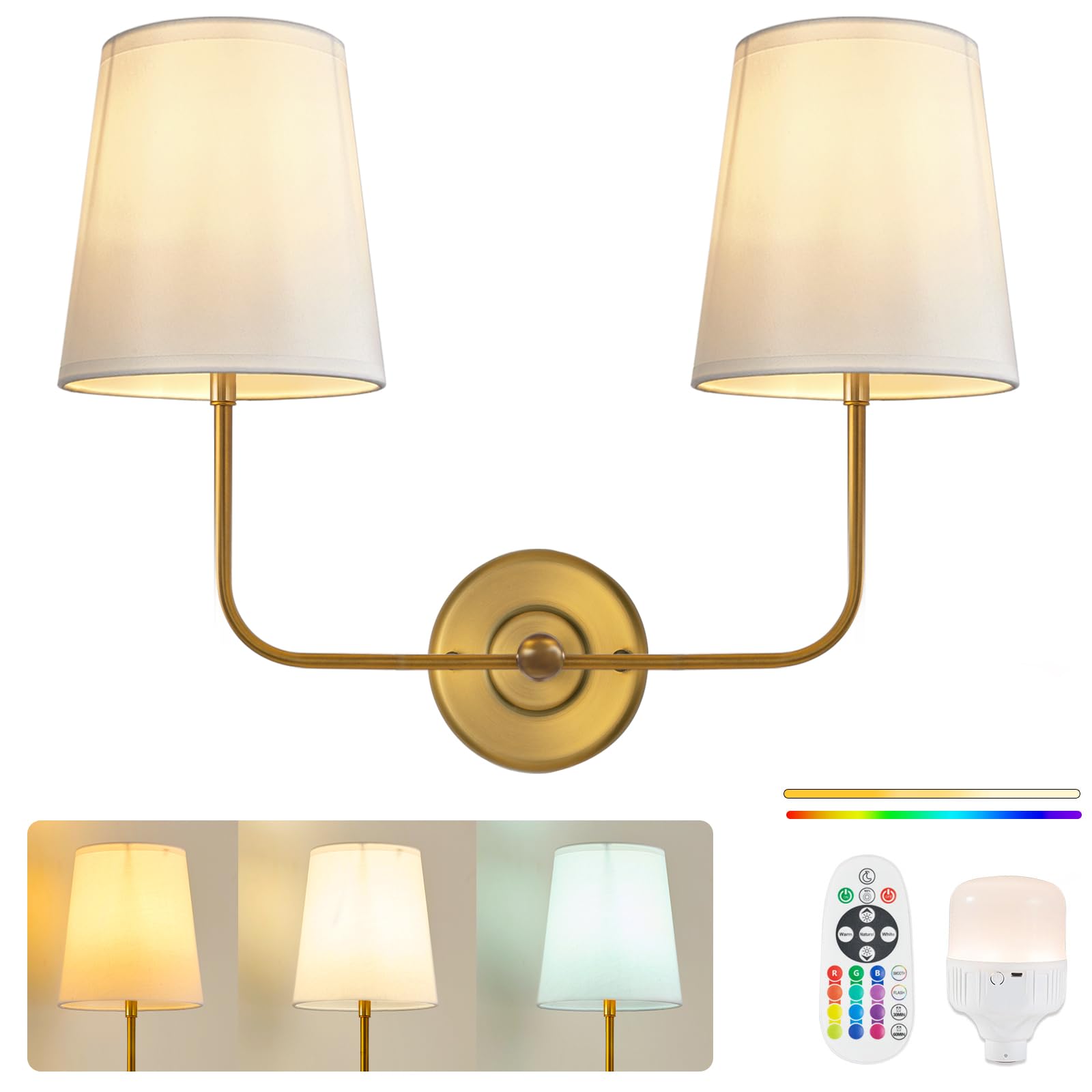 Passica Decor Battery Operated Wall Sconce 1 Pcs Wiht Two Shade Not Wiring Dimmable Lamp With Remote Control Indoor Light Fixtur