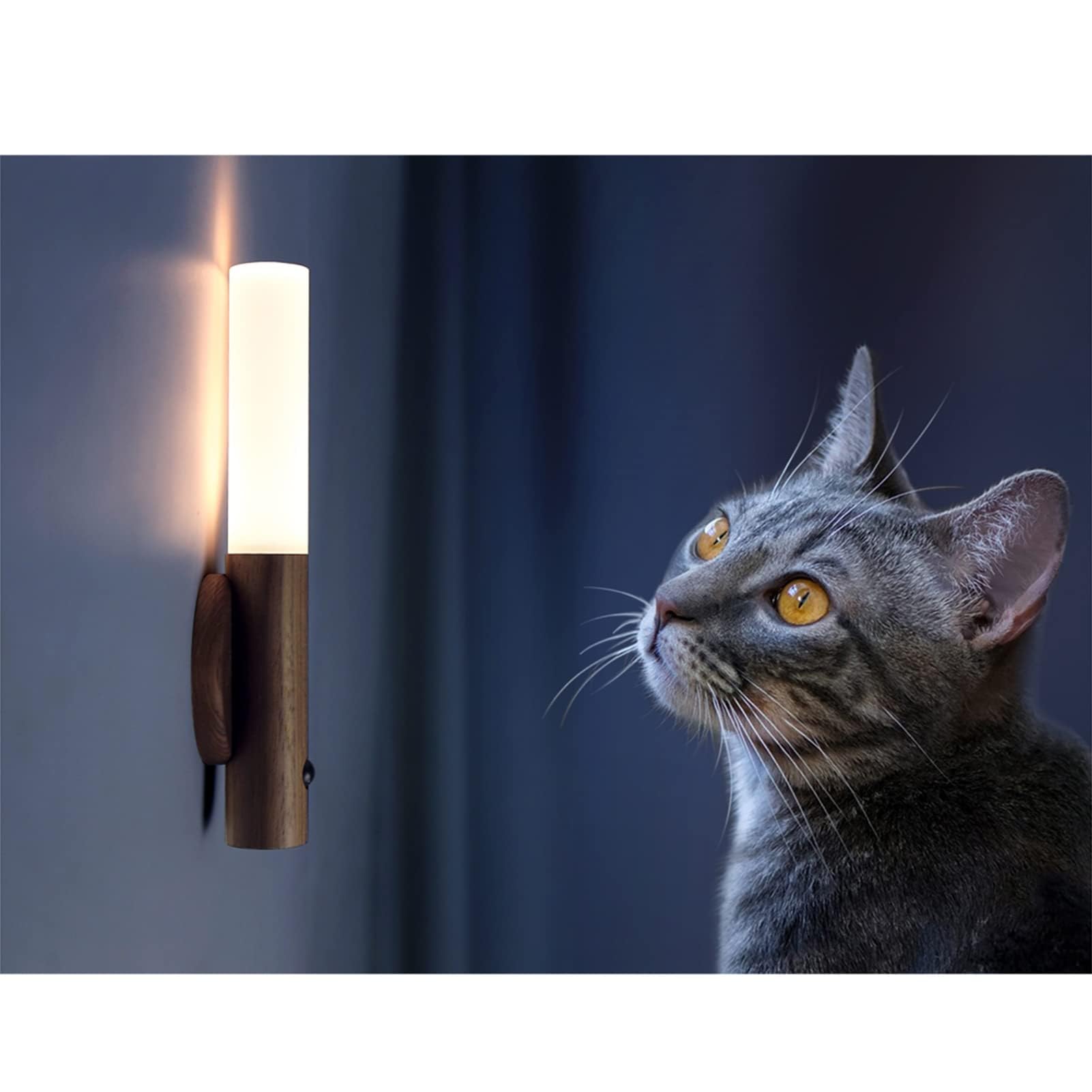 Landgoo Wooden Motion Sensor Night Lights, Magnet Body Hallway Rechargeable Led Wireless Wall Sconces, Portable Decor Battery Po