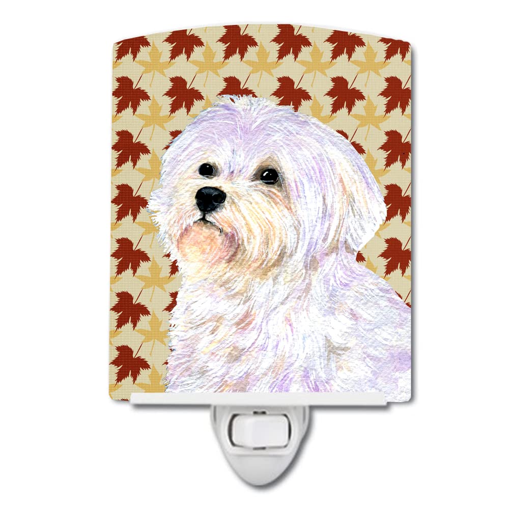 Carolines Treasures Ceramic Night Light, Maltese Fall Leaves, UL-Certified, 6x4x3 inches, Multicolor, Model SS4375CNL