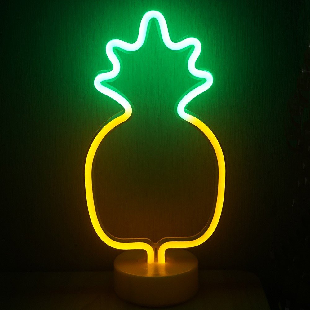 LoveNite Neon Indoor Night Light, LED Pineapple Sign, Battery Operated, White Plastic, Model 43397-18779