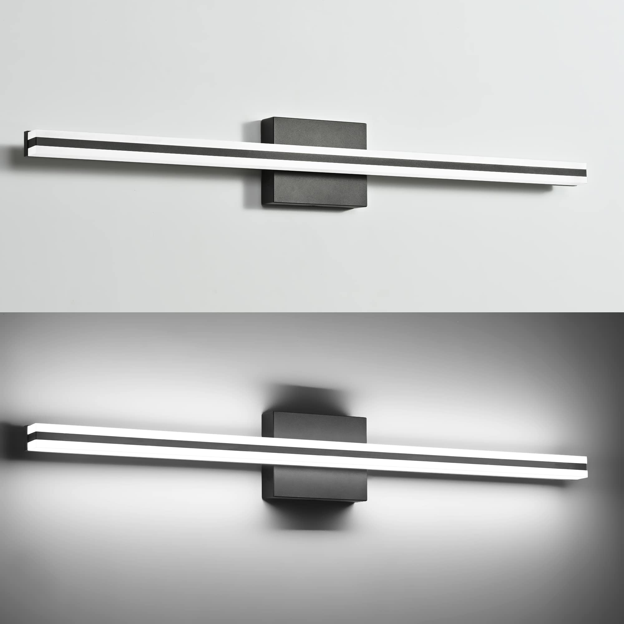 SOLFART Dimmable LED Bathroom Vanity Lights - 31.8" Matt Black Aluminum & Acrylic Wall Fixtures for Mirrors