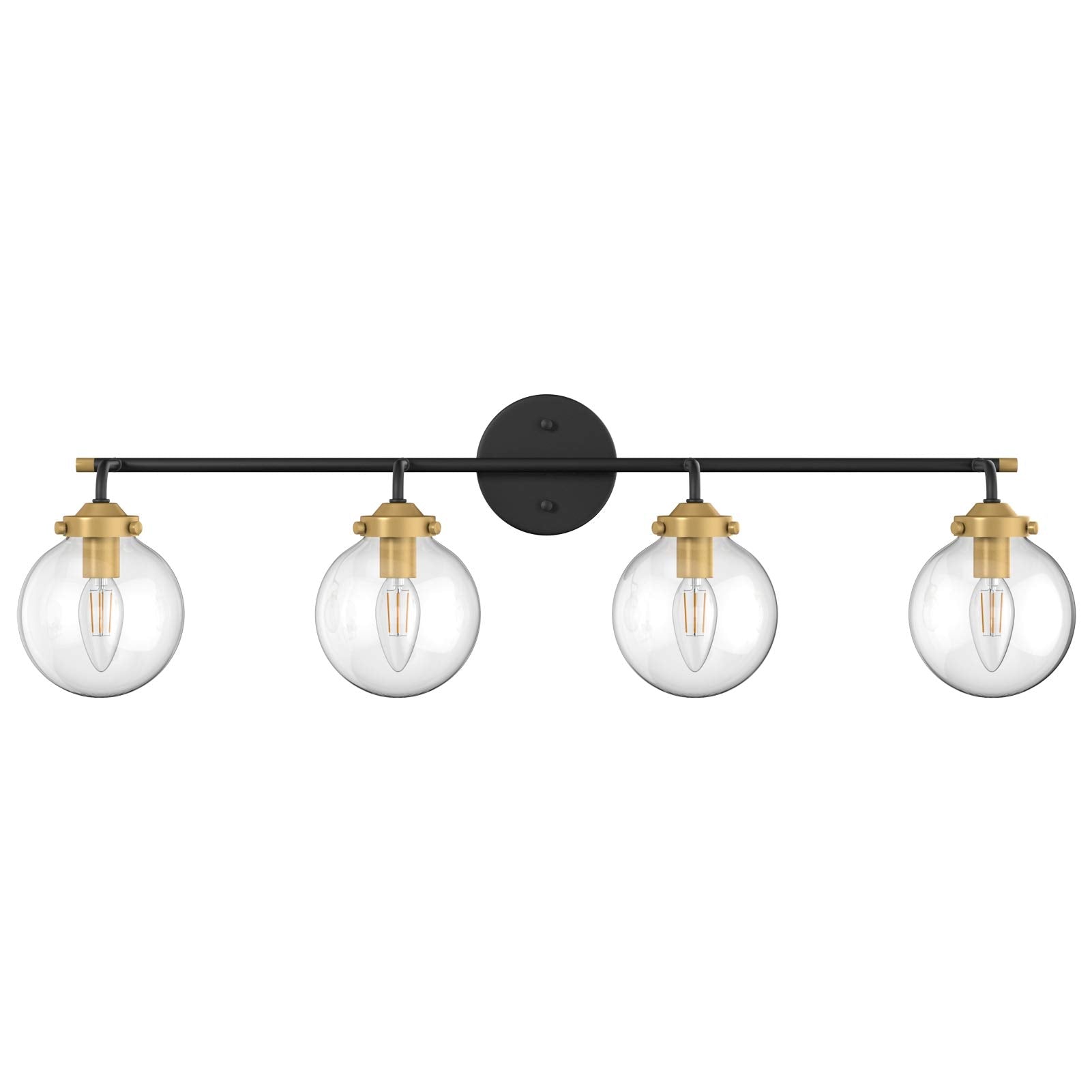 Ralbay Rustic Industrial Wall Light Fixture 4-Light Clear Glass Vintage Bathroom Vanity Lights Over Mirror  Black/Golden Modern Vanity Light for Bathroom (Exclude Bulb)