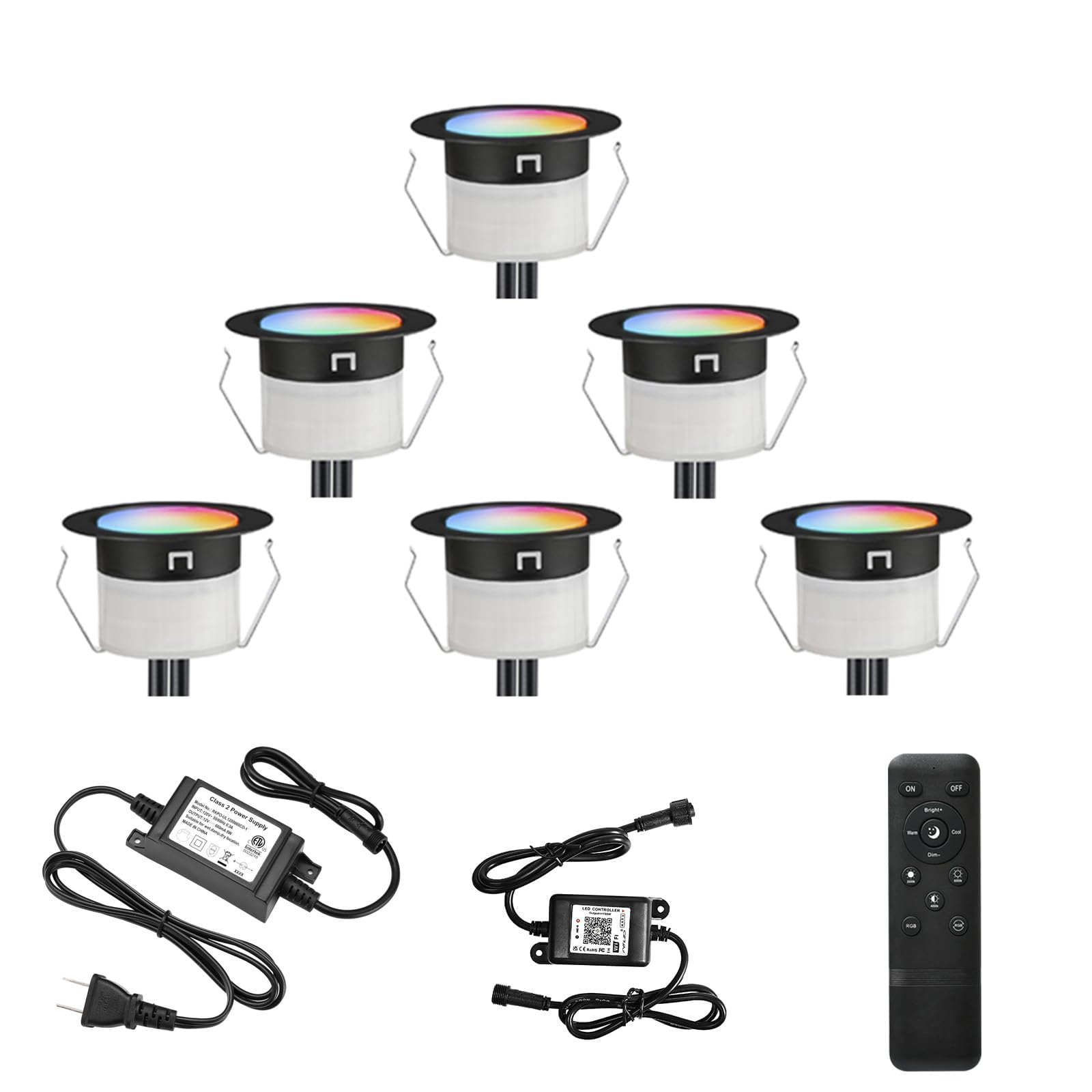 FVTLED LED Deck Lights Kit, 6pcs F1.22 WiFi Smart Phone Control Low Voltage Recessed RGBW Deck Lighting Waterproof Outdoor Yard 