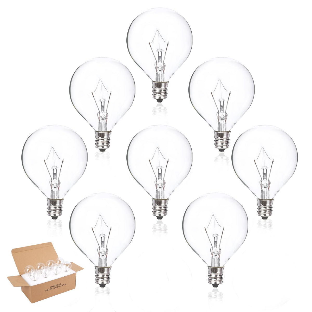 Hinuaxbulb 8 Pack Wax Warmer Bulb 25 Watt 120V G50 Replacement Light Bulb E12 Incandescent Standard Base For Indoor Outdoor Pati