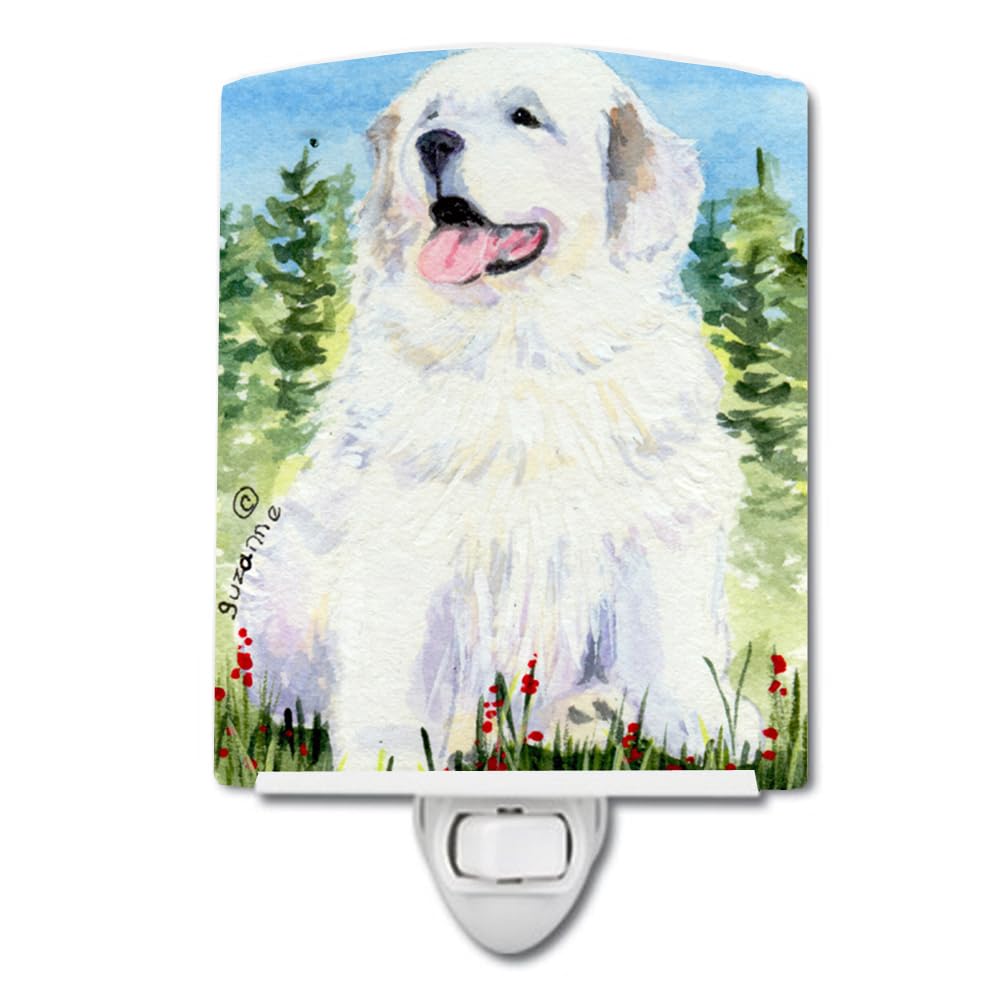 Caroline'S Treasures Ss8866Cnl Great Pyrenees Ceramic Night Light Compact, Ul-Certified, Ideal For Bedroom, Bathroom, Nursery, Hallway, Kitchen, 6X4X3, Multicolor