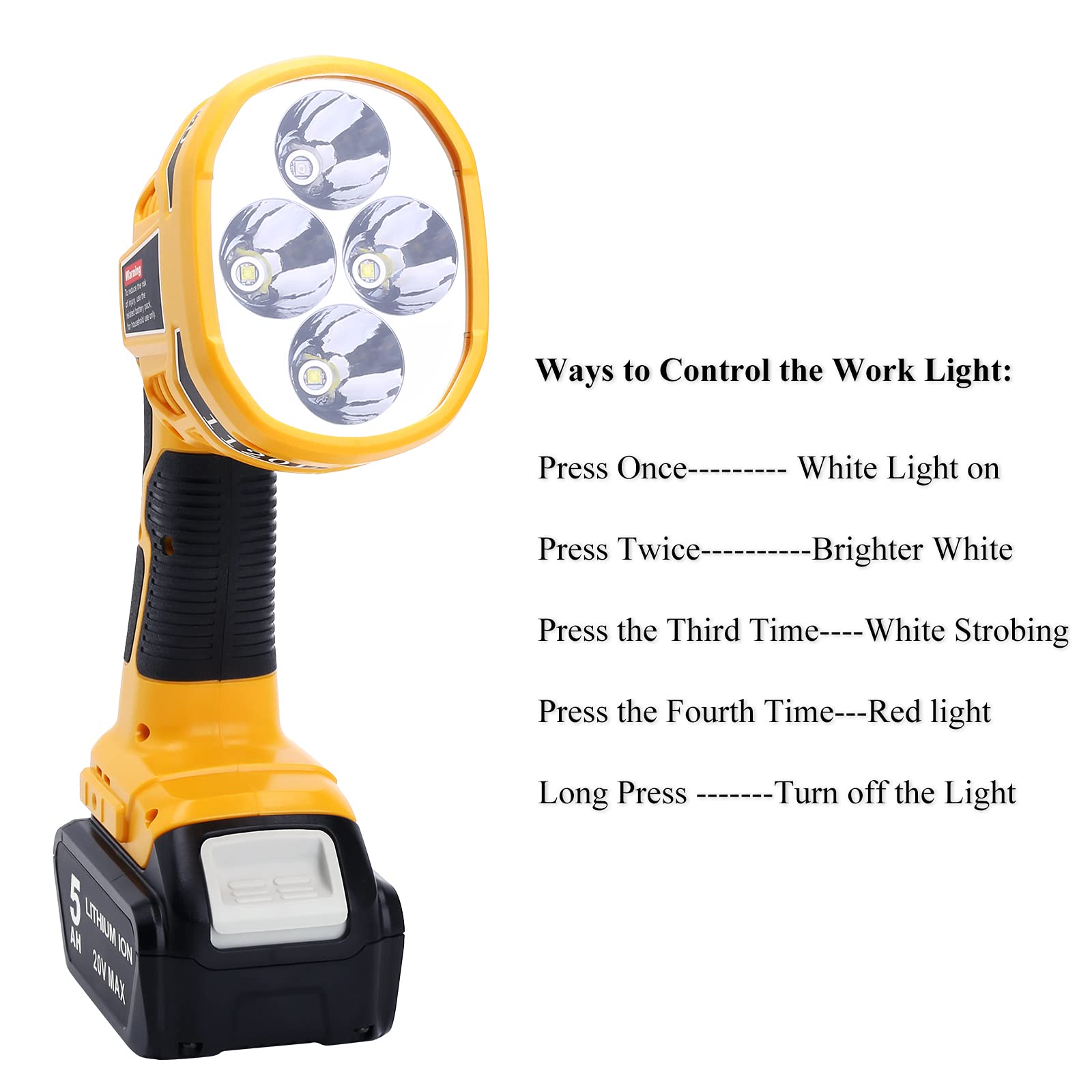 Elefly 20V Cordless Led Work Light Dcl043 Compatible With 20V Max Lithium Ion Batteries Dcb203 Dcb204 Dcb206 Dcb209, 12W 1120Lm
