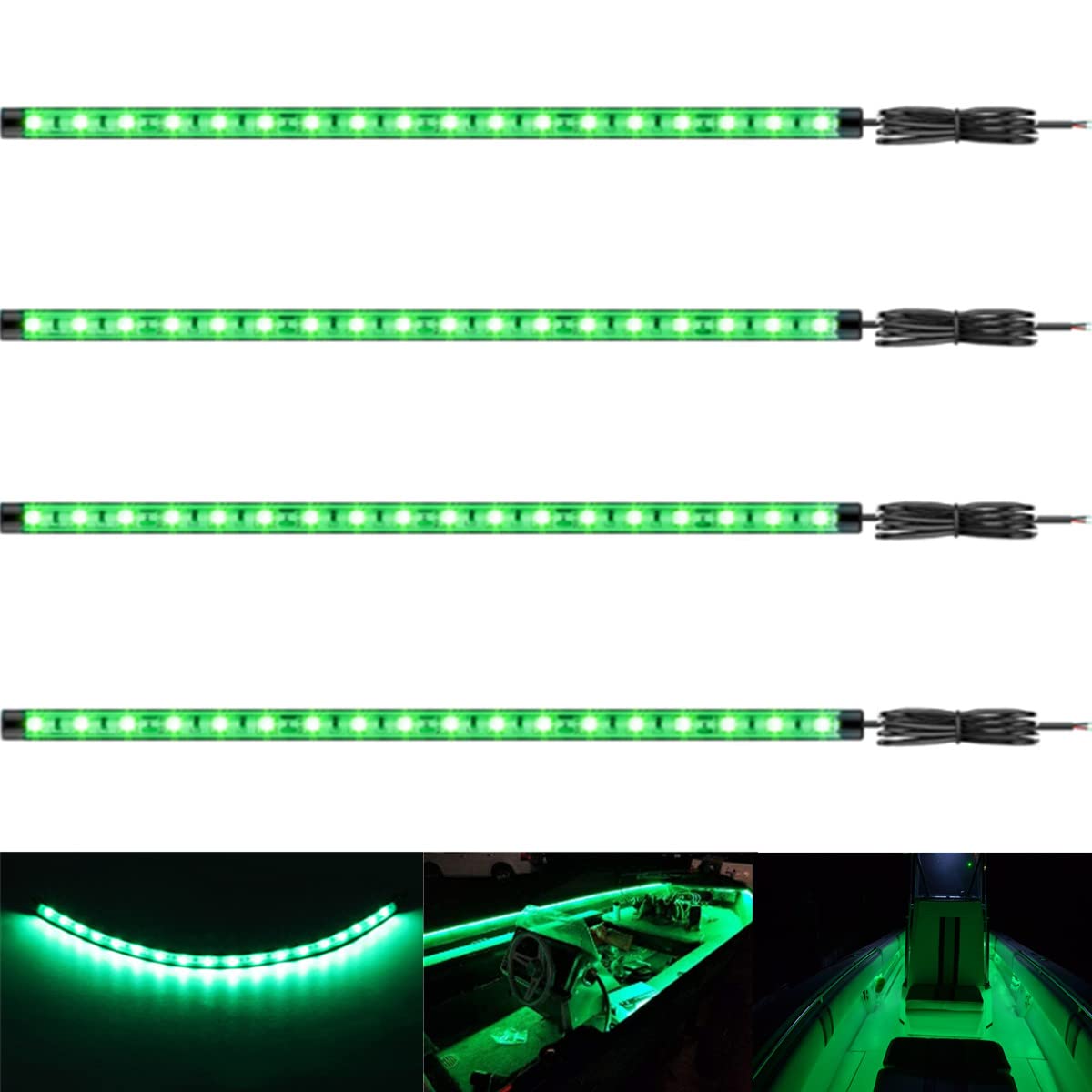 Vbakor Boat Led Strip Lights  4 Pcs 24 Marine Interior Courtesy Deck Navigation Lights  Super Bright Waterproof Marine Led Lights Strip For 12V Pontoon Fishing Boat Yacht Kayak Sailboat (Green)