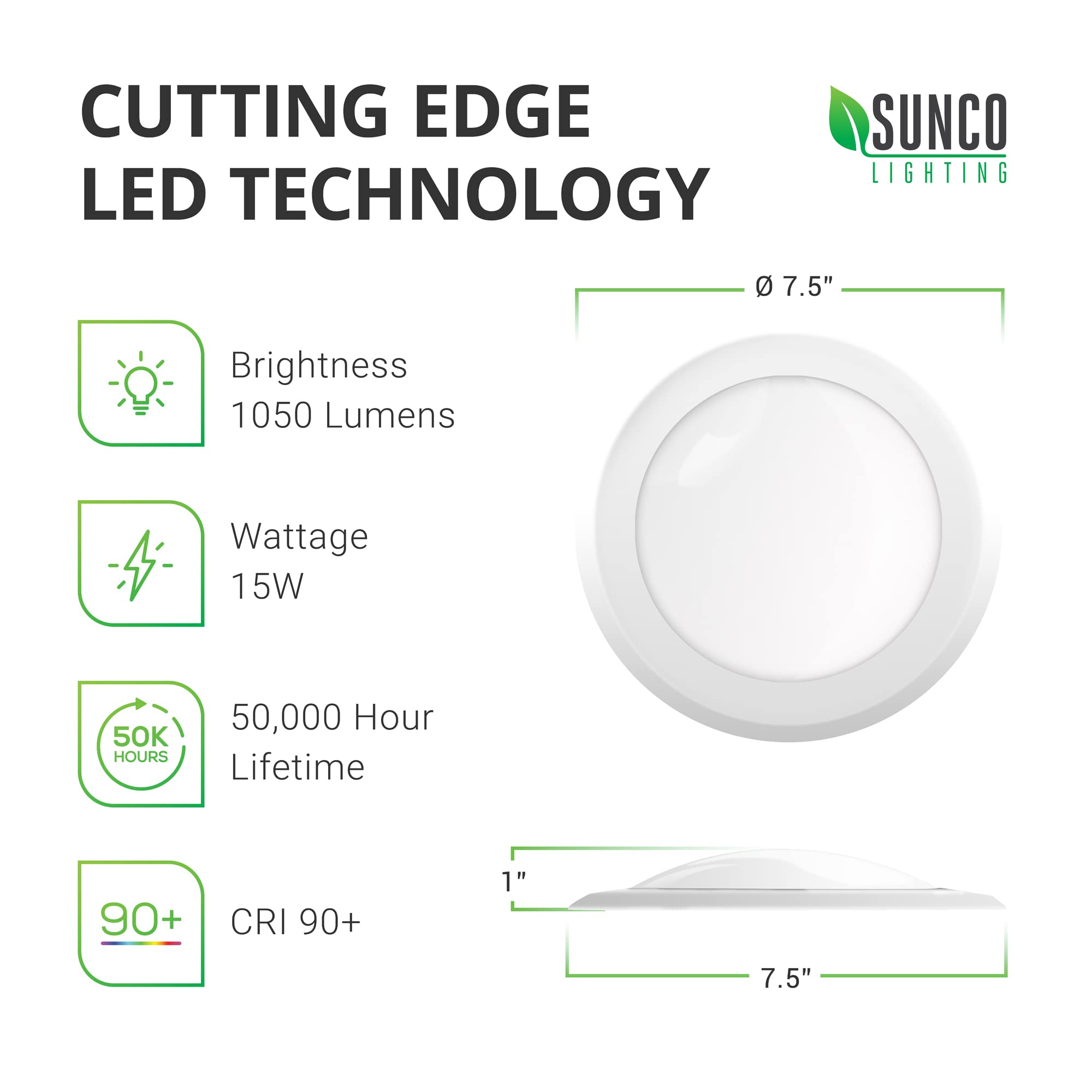 Sunco 12 Pack 5/6 Inch Led Disk Lights, Flush Mount Disc Recessed Ceiling Can Lighting, 1050 Lm, 4000K Cool White, Dimmable, 15W