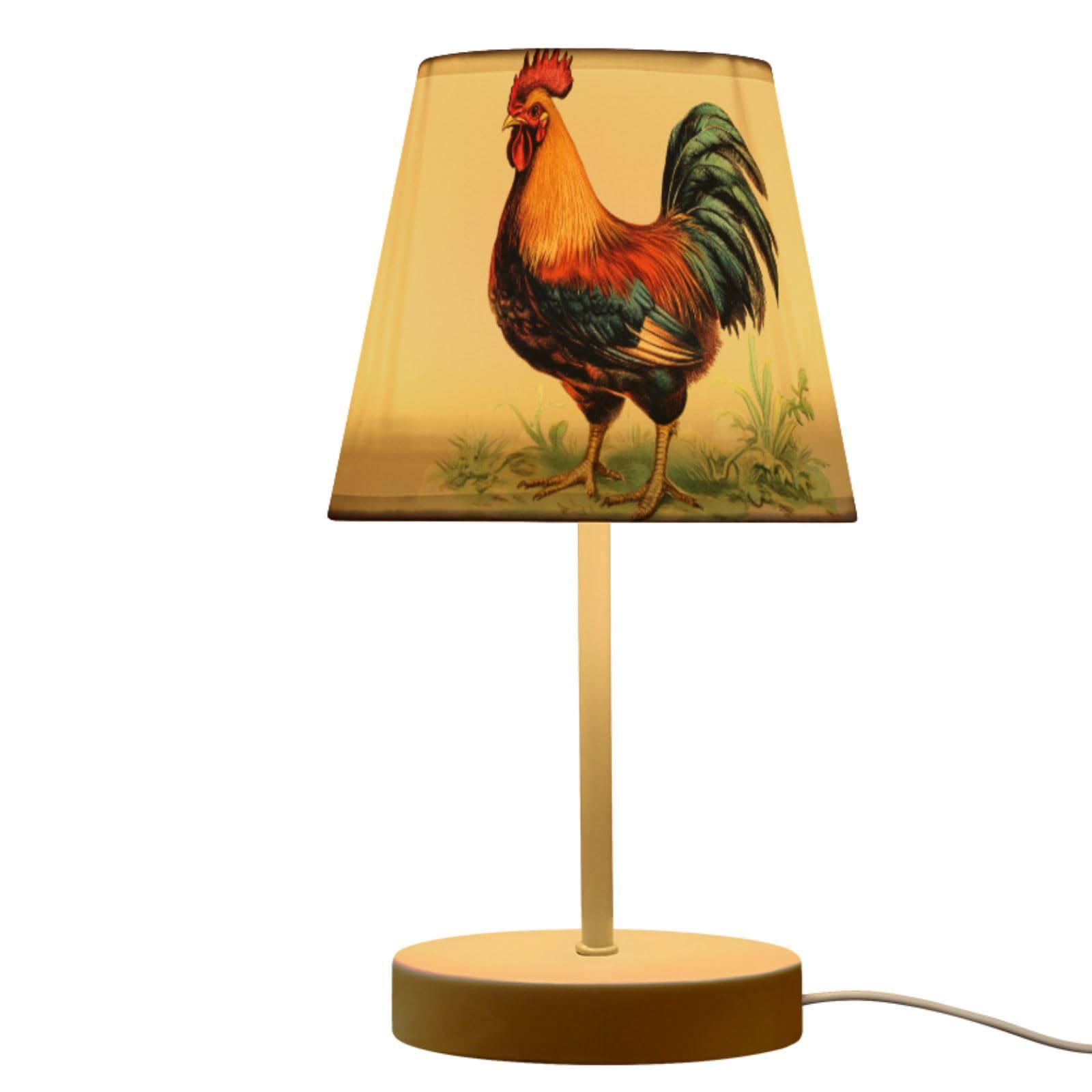 Peystean USB 3-Color Dimmable LED Table Lamp, Beautiful Retro Colors Rooster 10.8 High Linen Bedside Nightstand Light with USB P