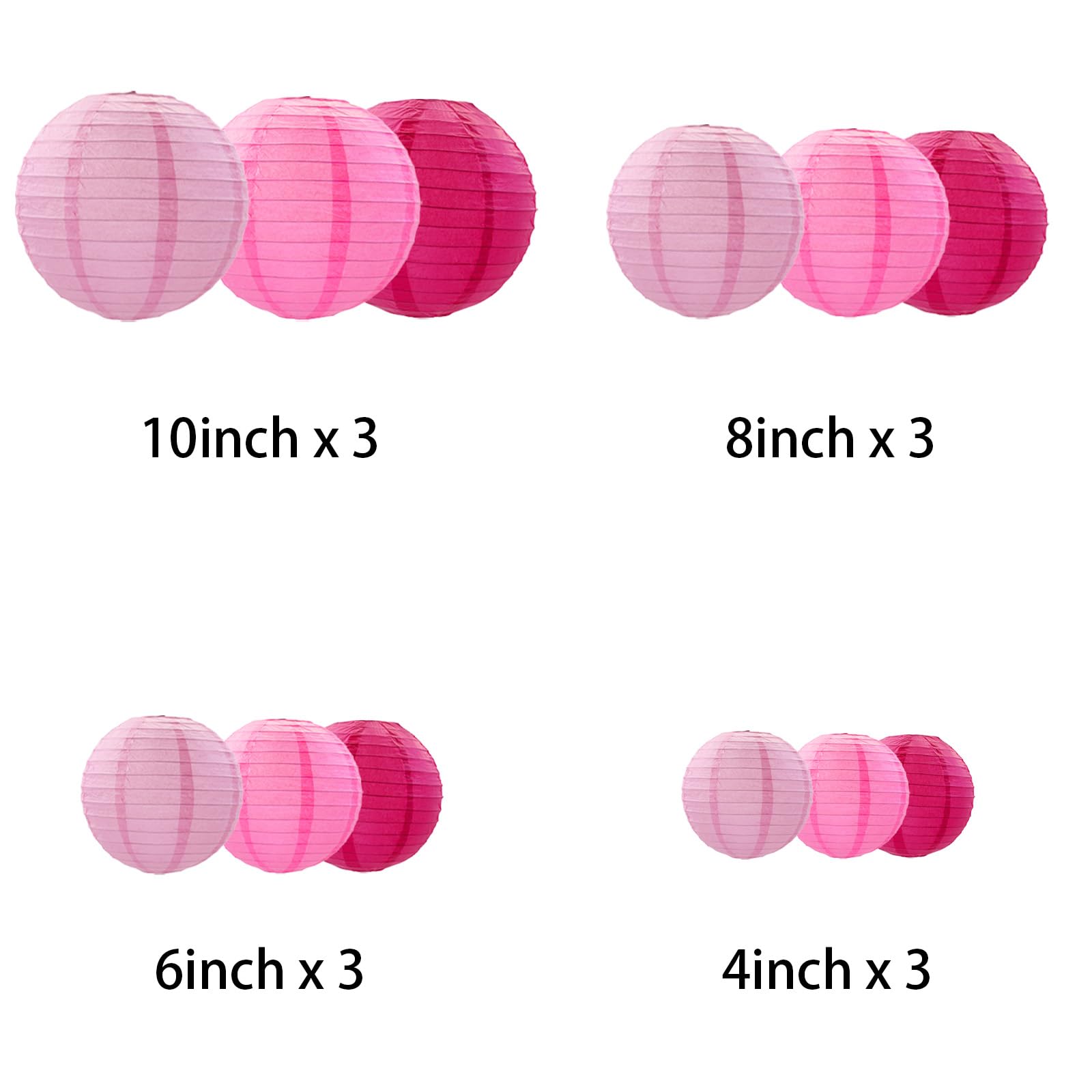 Pink Paper Lanterns Decorative, Chinese/Japanese Hanging Round Paper Lanterns Decorations For Wedding, Bridal/Baby Shower, Valentine'S Day, Gender Reveal (12 Pcs)