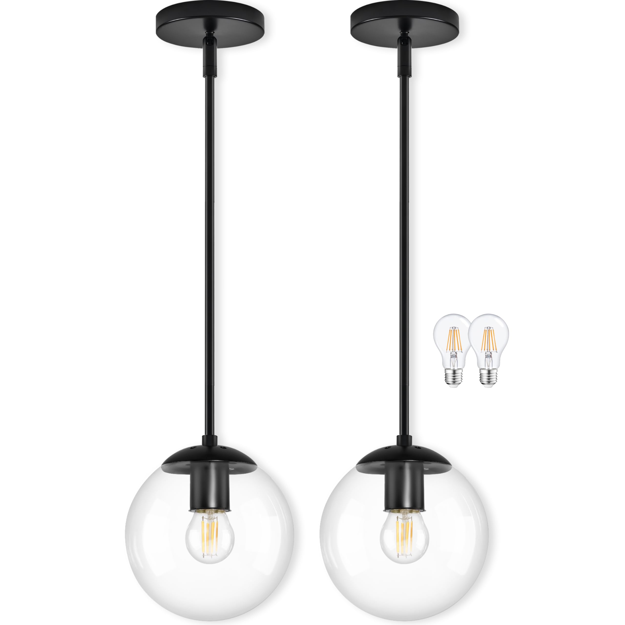 Bagood 8 Globe Pendant Light Black 2 Pack Mid Century Pendant Light Globe Pendant Lights Kitchen Island Matte Black Finished wit