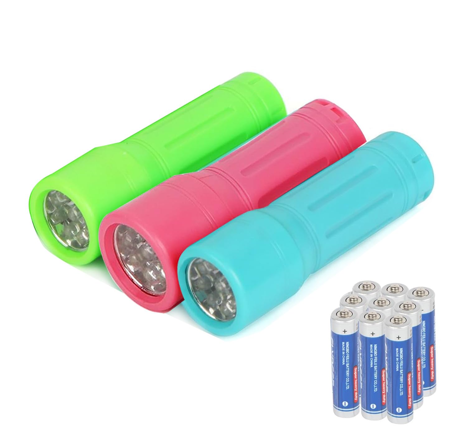 3 Pack 9-LED Mini Flashlight Bulk, Small Multicolor Flashlights with Lanyard, 9 AAA Batteries Included, for Hurricane Supplies P