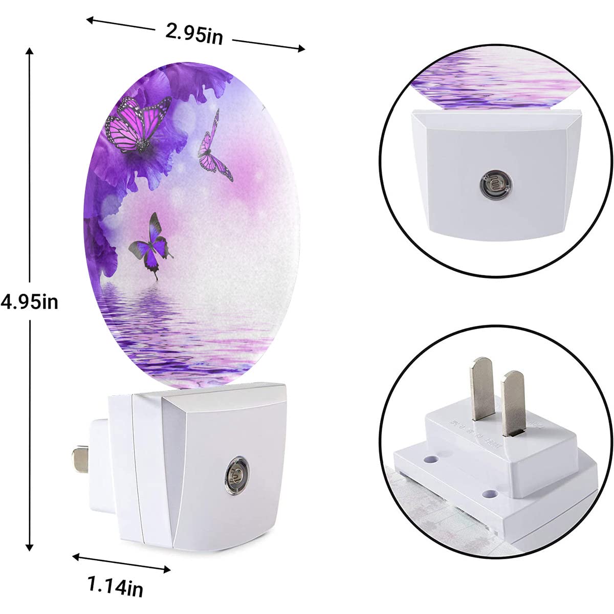 Ekobla Flower Butterfly Night Light - Purple Led Wall Plug-In Nightlights With Auto Sensor  Dusk To Dawn Lighting For Bedroom & Nursery (0.5W Sleep-Friendly Glow)