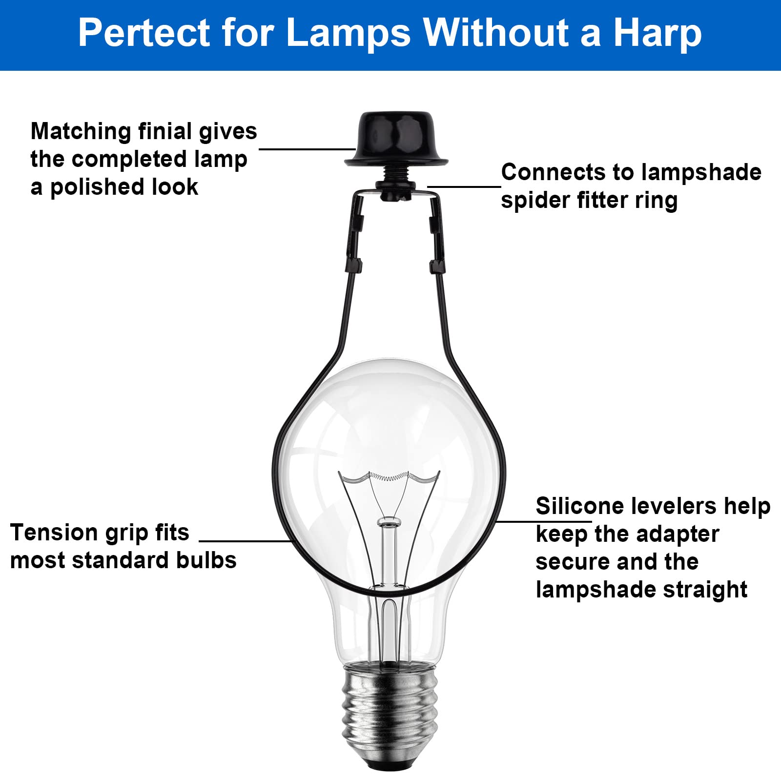 WEAVERBIRD 2 PACK Lamp Shade Clip Adapter Kit, Metal, Black, Model WVD-US-0400