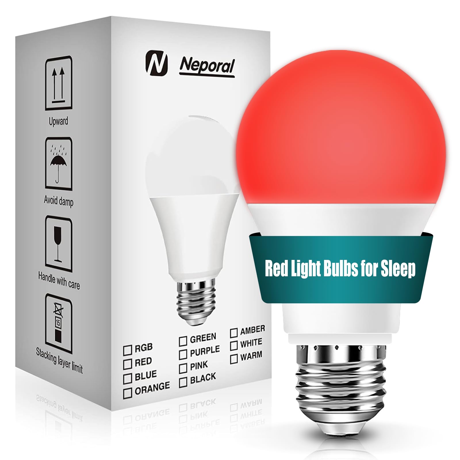 Neporal Red Light Bulbs for Sleep 9W, 100% Blue Light Blocking Red Night Light, 625nm Red Light Bulb for Melatonin Promoting, A19 60W Equivalent Dim Light Bulbs for Bedroom, Baby Nursery,1 Pack
