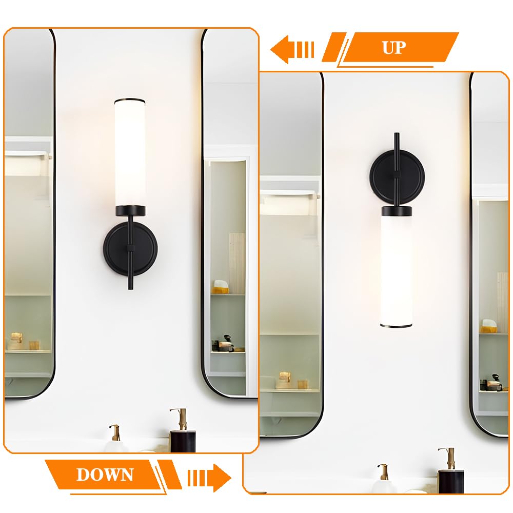 DSMJFU Matte Black Wall Sconces Set of 2, Hardwired Modern Lighting with Opal White Glass, 15.94in for Bathroom, Living Room, Hallway