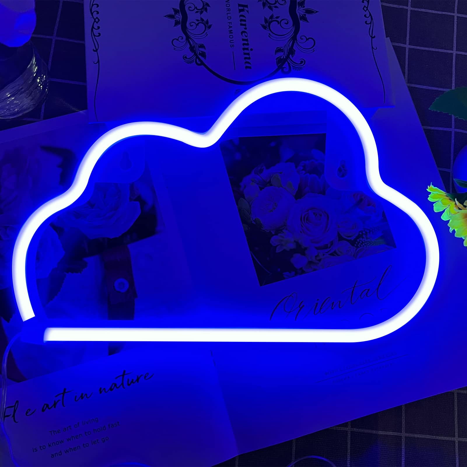 BerniceKelly LED Cloud Neon Light Sign - Battery/USB Powered Wall Decor for Bedroom - Blue - Model YYI-50