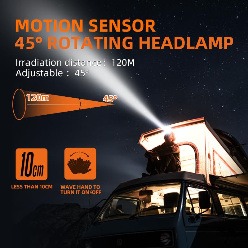 SuperFire LED Headlamp Rechargeable, 7 Light Modes, Mini, IP44 Waterproof, Red Light, Model HL75-X, 2 Packs