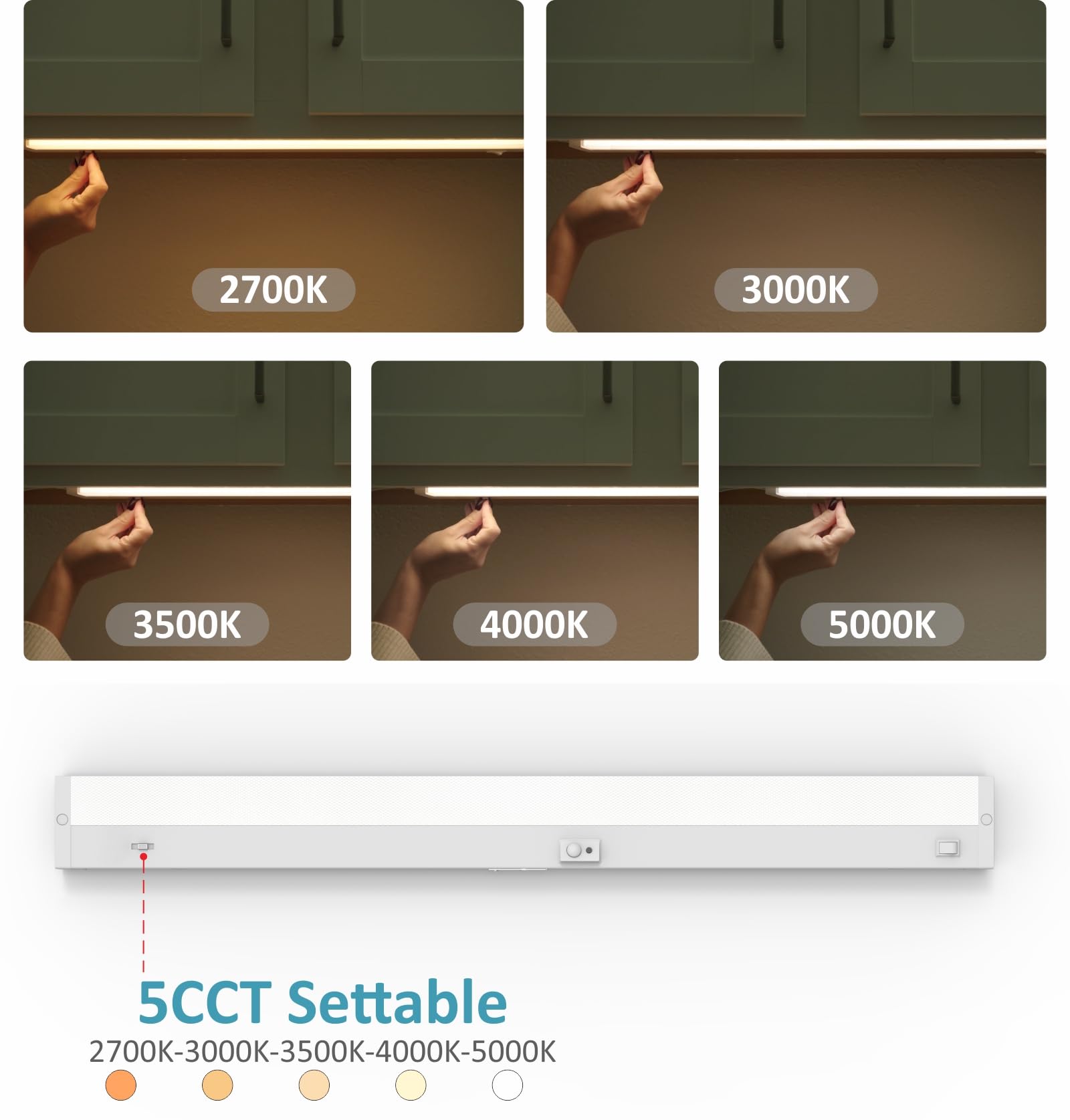 Leetdud Under Cabinet Lighting Motion Sensor Hardwired, 32 Inch 16W Dimmable, 5 Cct 2700/3000/3500/4000/5000K, Eyes Care Design