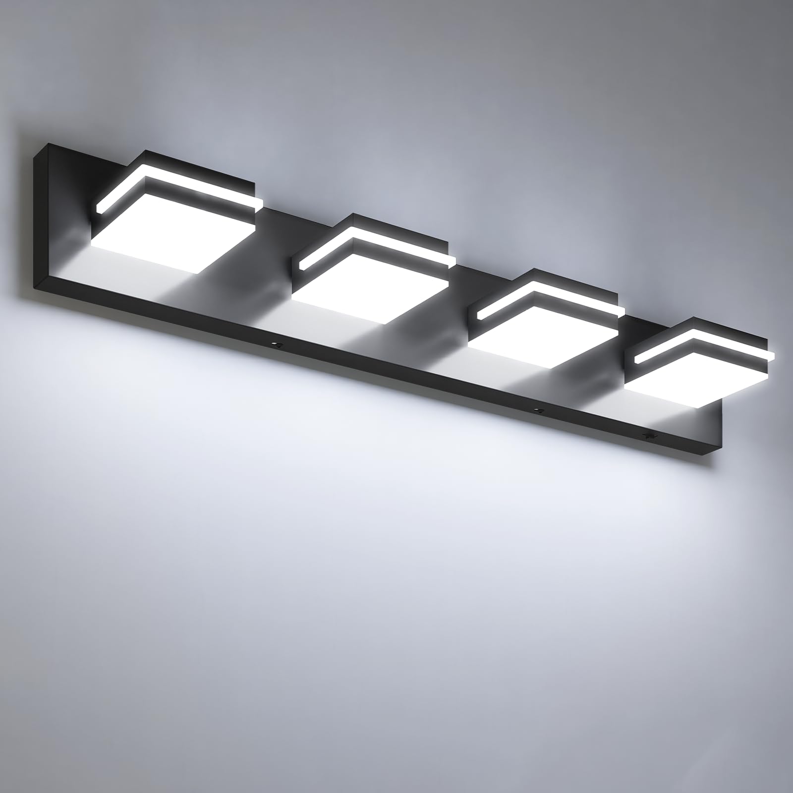 Volisun Modern 30-Inch Black Bathroom Vanity Light Fixtures, 4-Light, Cool White Led, Wall Mount, Touch Control
