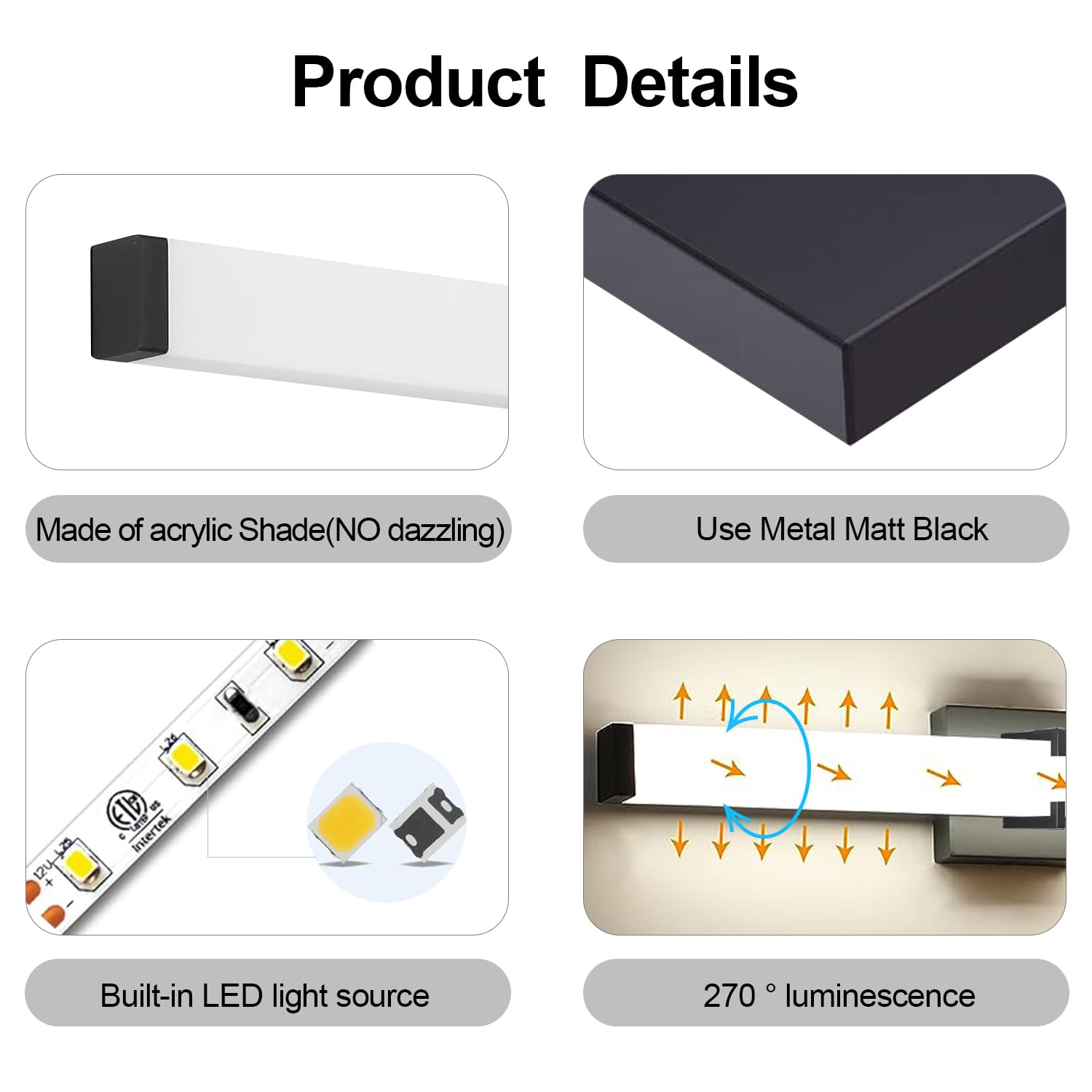 NOVELUX 24 Inch Bathroom Vanity Light, Dimmable 5CCT LED, Black Matte, Stainless Steel, ETL Certified, Equivalent to 250W Incandescent