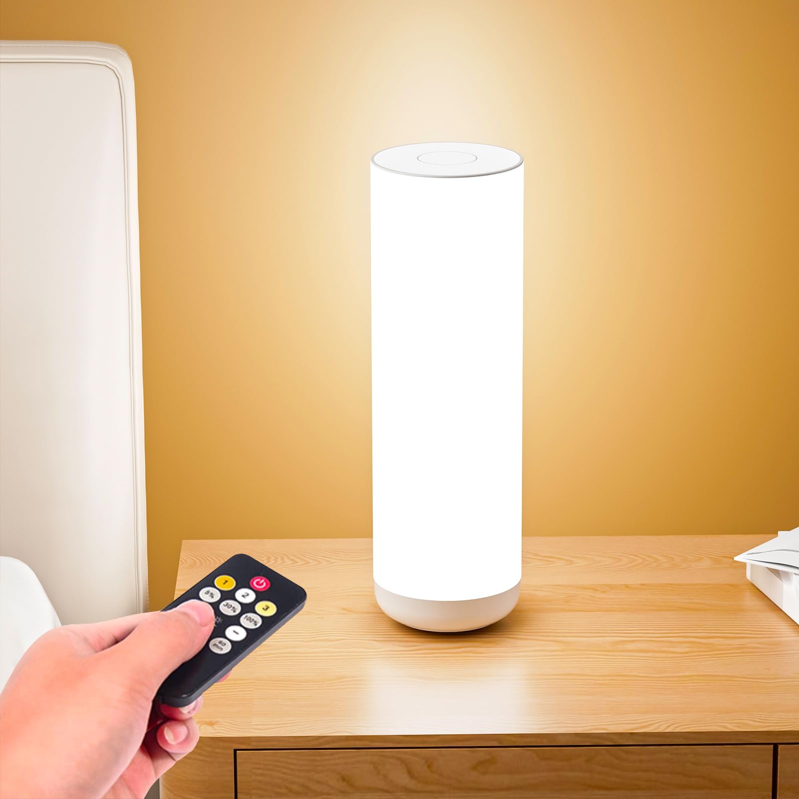 Semlos LED Table Lamp with Remote, Minimalist Night Stand Light, Bedside Lamp for Bedroom, Touch Control, 11.8'', White