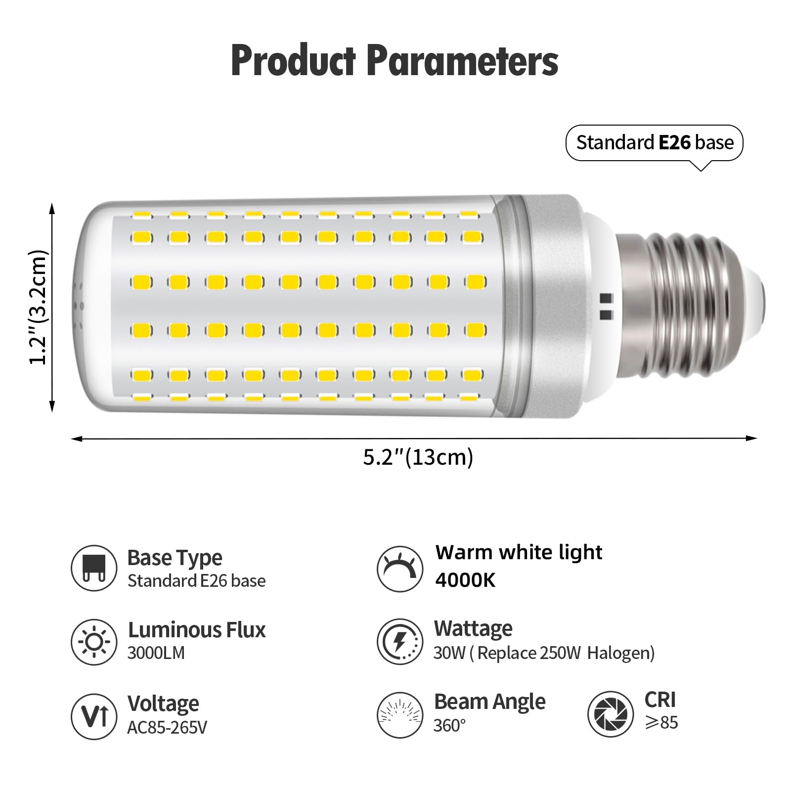 Syited E26 Led Bulbs, 30W Led Light Bulbs Equivalent 250W, 4000K Warm White Light, Not Dimmable,Ac 85-265V, E26 Light Bulbs (4 P