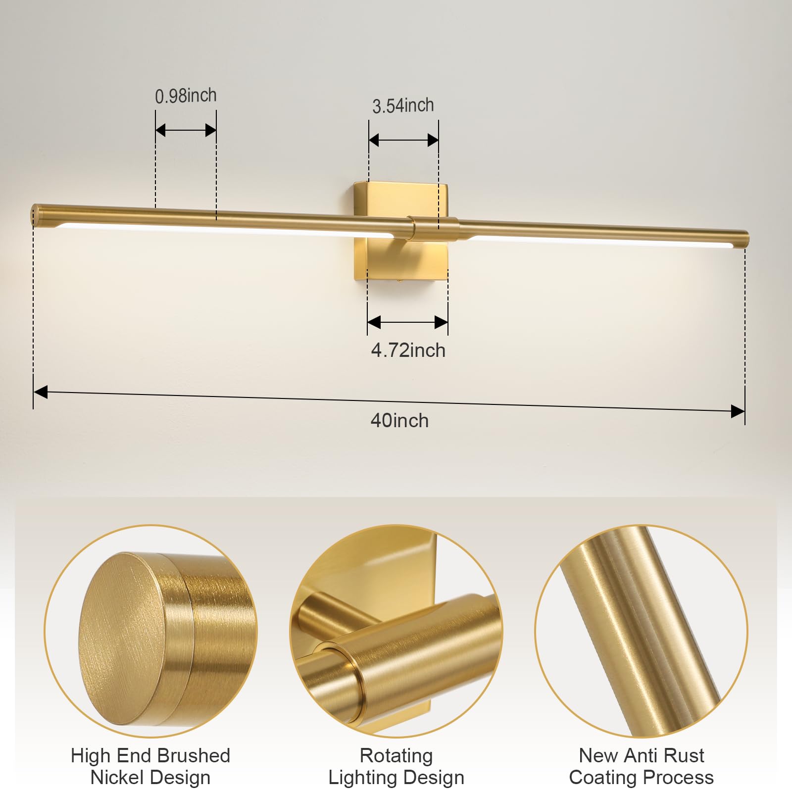 Faziyo Bathroom Vanity Light Fixtures Over Mirror 40 Inch Led Vanity Lights 4000K Morden Bathroom Sconce Picture Lights For Pain