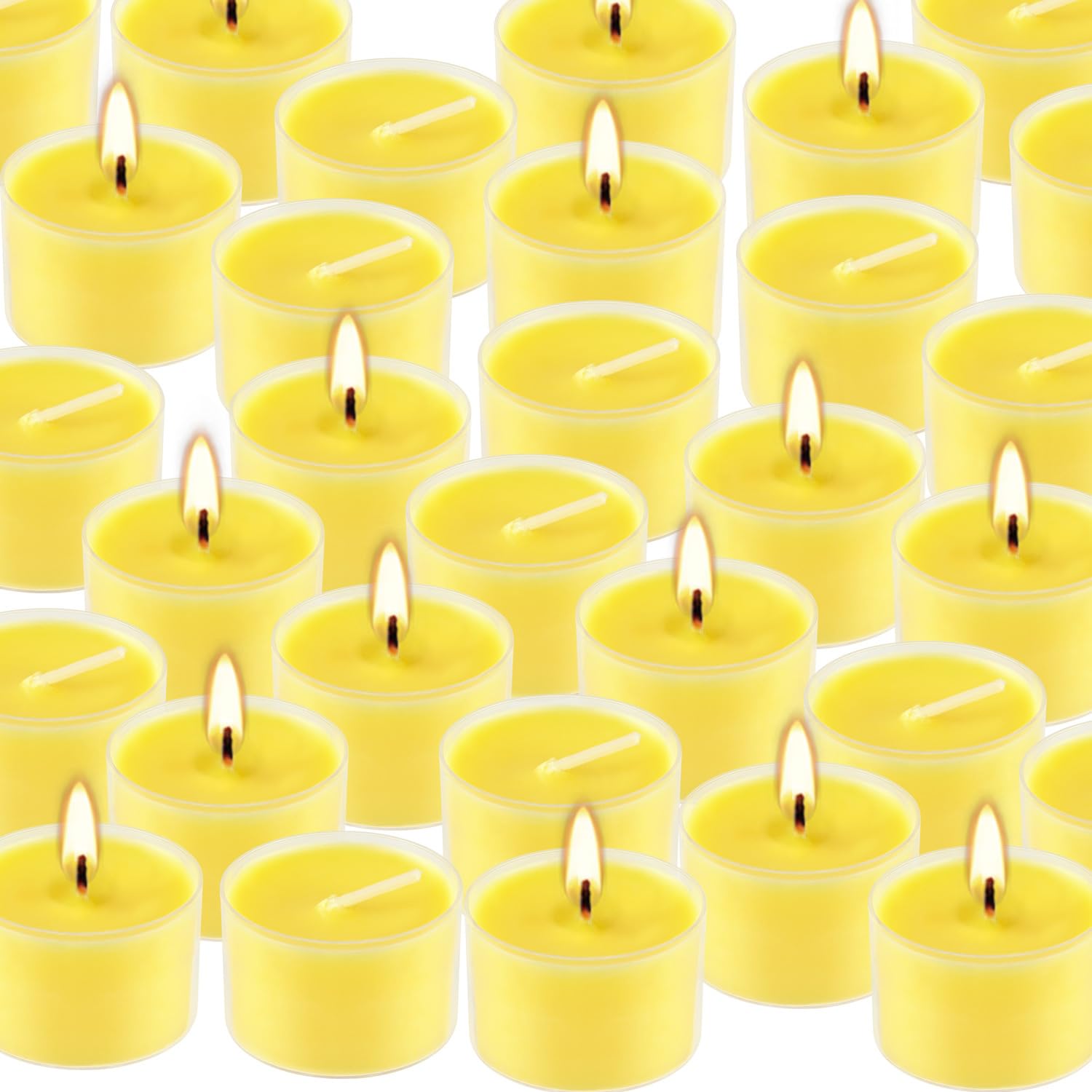50 Pack 8 Hour Tealight Candles-Long Lasting Burn Outdoor Indoor Scented Candle-8 Hour Burn Time Yellow Tealight Candles In Clear Cup For Balcony, Garden, Porch Patio,Bbq
