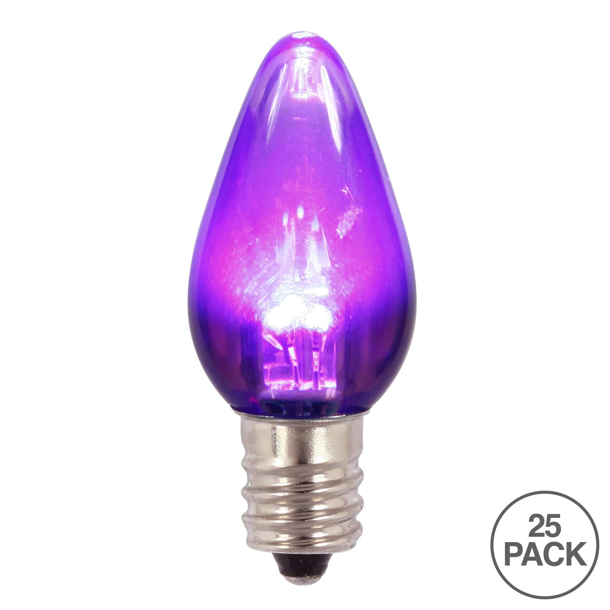 Vickerman C7 Transparent Plastic Led Purple Dimmable Bulb, E12 Nickel Base, 3 Diodes, .90Watts, 120Volts, .4 Lumens, 25 Per Case