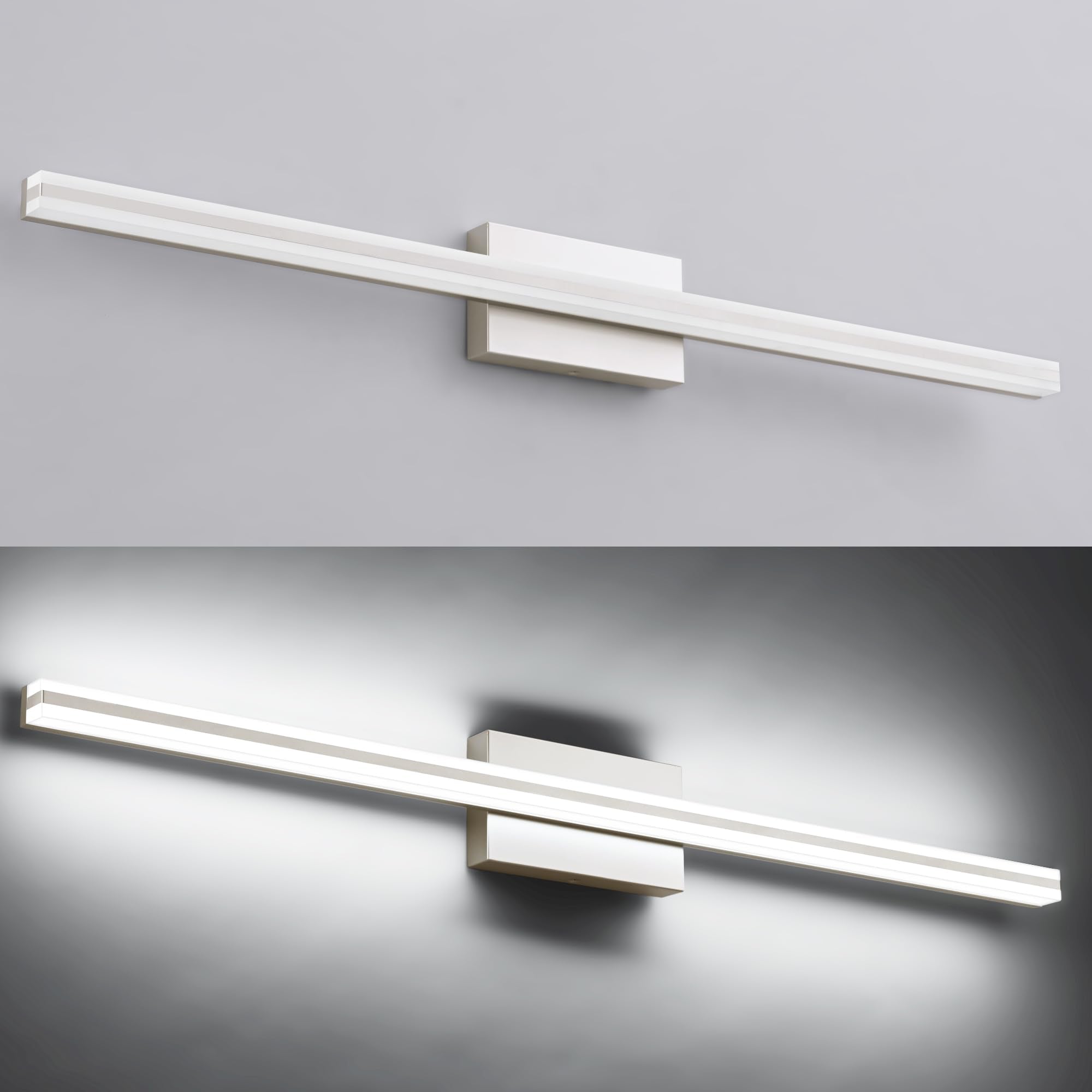 Solfart 40 Inch Modern Led Bathroom Vanity Light - Dimmable Stainless Steel Over Mirror Fixture, Silver Finish, Model 8B07B29F