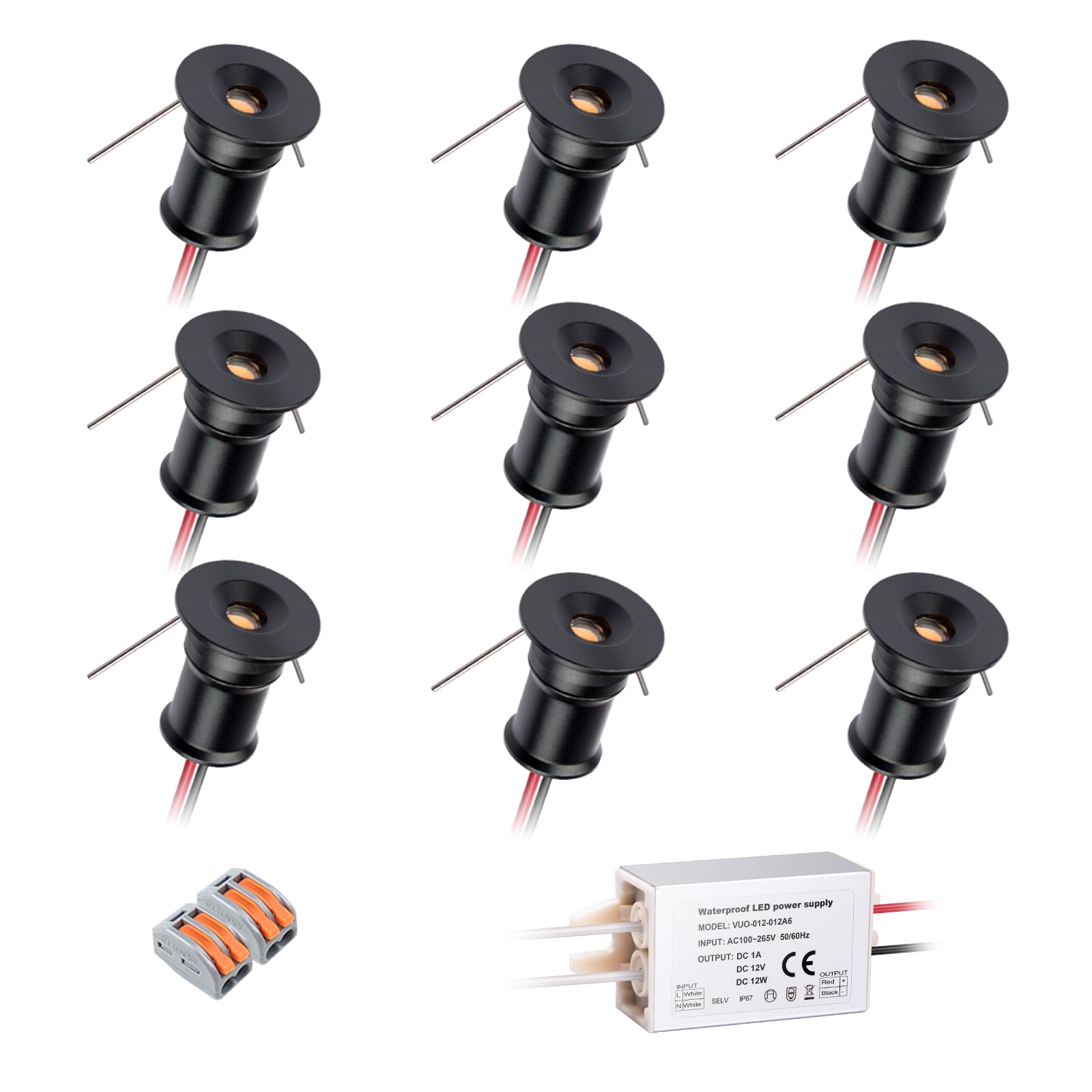Hhtun Mini Downlight Dc12V 1W 3000K 9 Pack Black Shell,Used For Indoor Wardrobe Lighting, Cabinet Lighting, Artwork Mini Light, Embedded Downlight, Diy Mini Light(3000K,Black,9Pack)