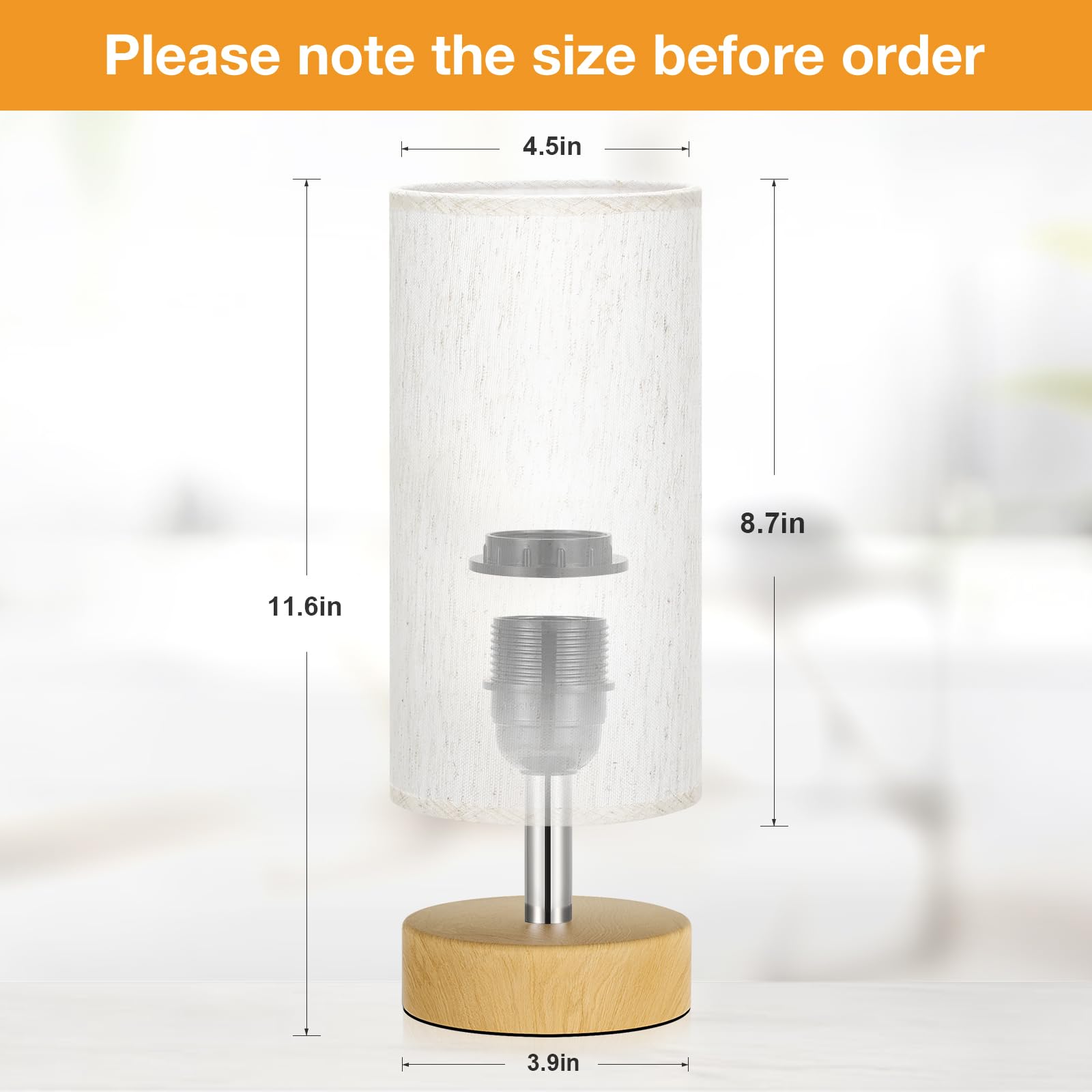 PartageiZ Small Table Lamp - Cream Shade, Wood Base, 11.6in Inline Control, Minimalist Design for Bedroom, Office, Living Room, Kids Room