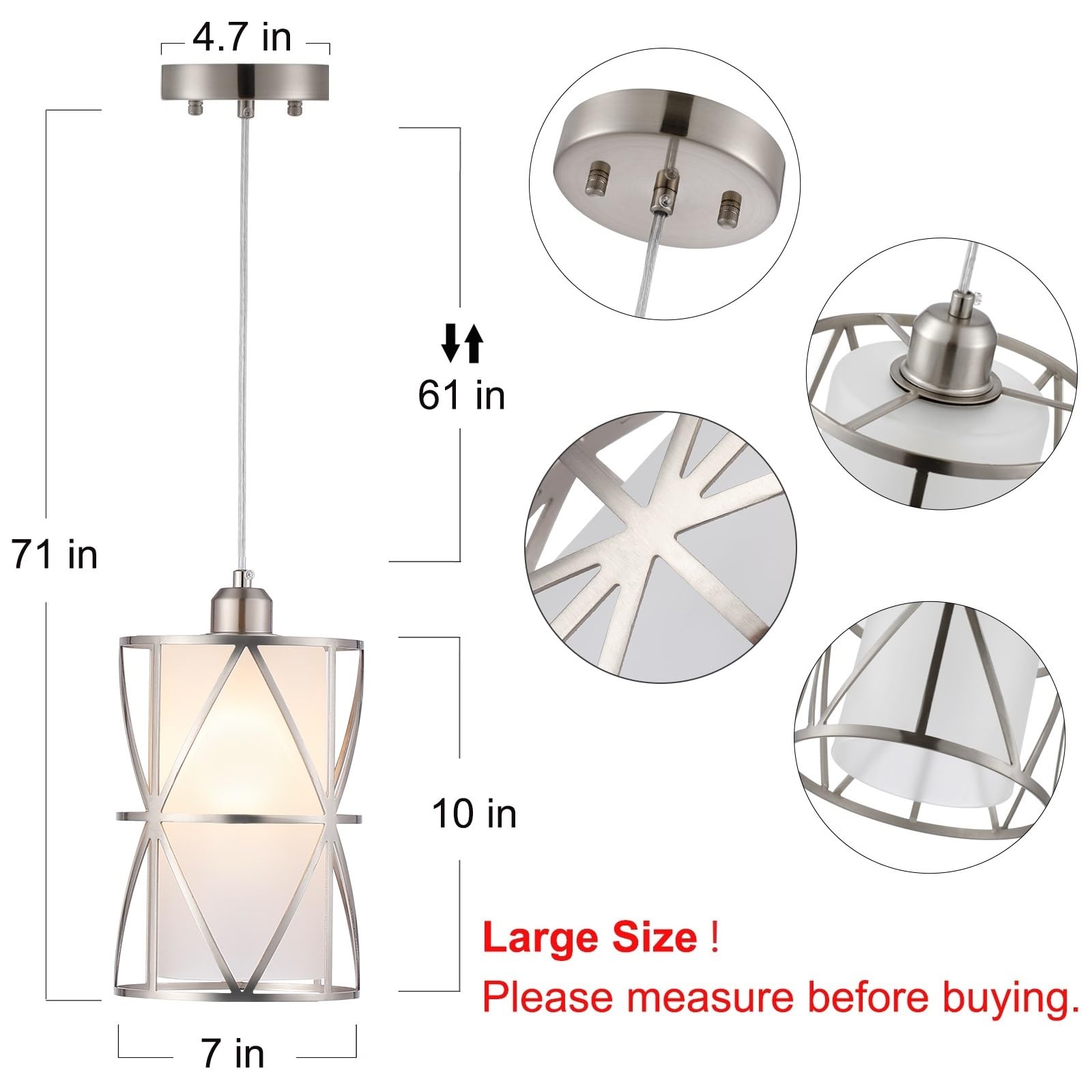 Zlierop Modern Pendant Light With Frosted Glass, Brushed Nickel Hanging Kitchen Lights, Cylindrical Pendant Lights Kitchen Island, Kitchen Pendant Lighting Over Island, Foyer, Dining Room, Entryway