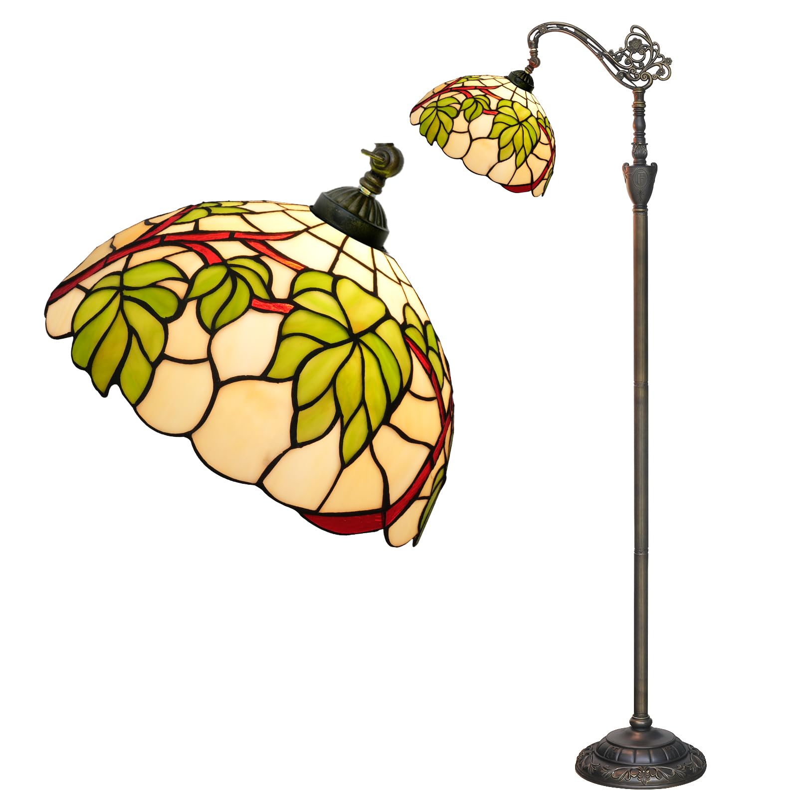 Tiffany Floor Lamp Green Grape Leaf Stained Glass Lamp Tiffany Style Floor Lamp Retro Adjustable Upright Warm Light Reading Lamp