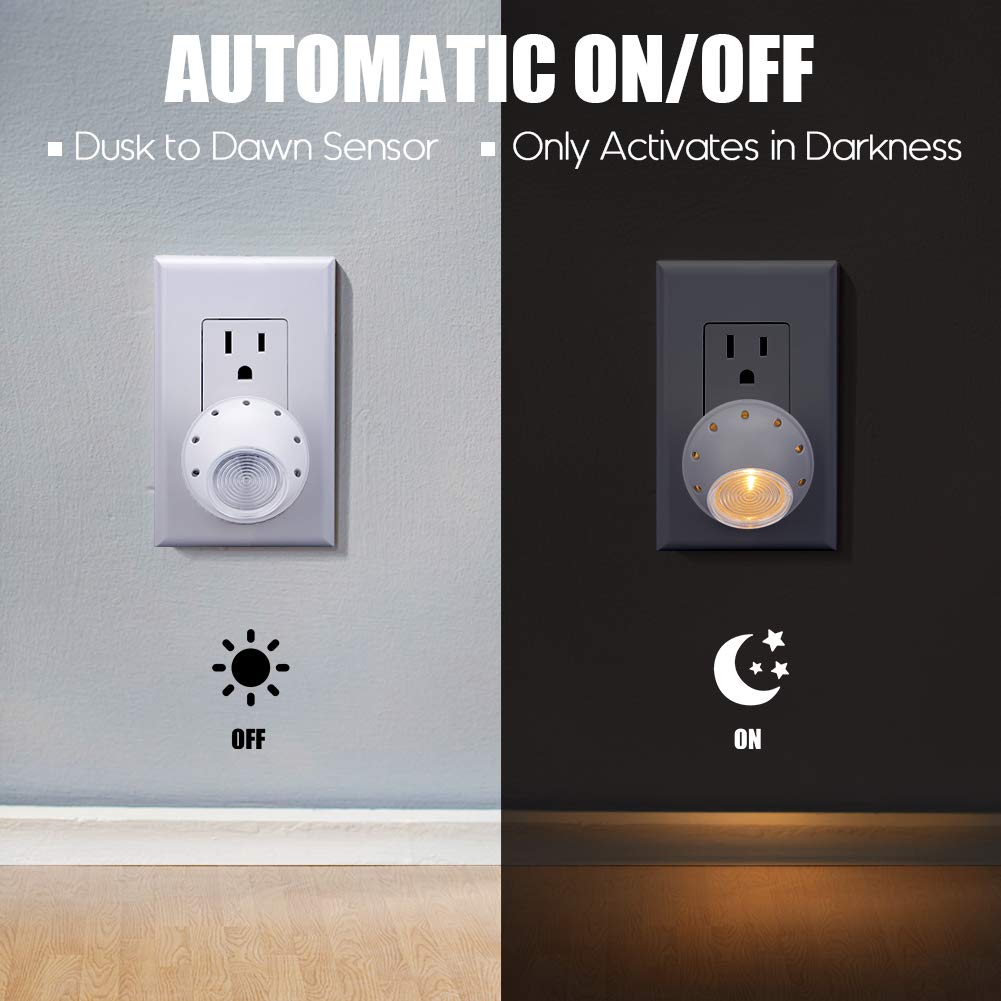 Emotionlite Plug-in Night Lights, Warm White LED, 360° Rotation, Dusk to Dawn Sensor, 6 Pack, Model SBD03B