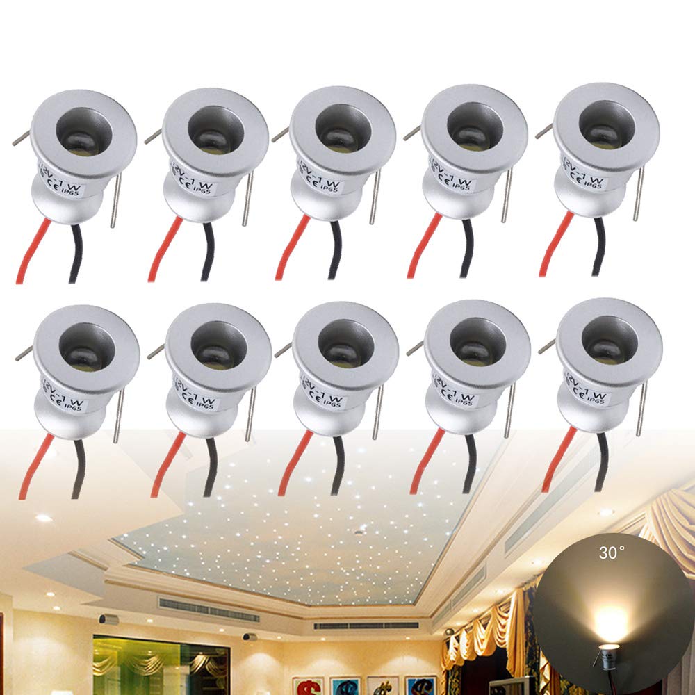 Quentacy DC12V 1W Mini LED Spotlight Jewelry Indoor Display Showcase Counter Ceiling Recessed Down Light RV Micro Reading Lighti