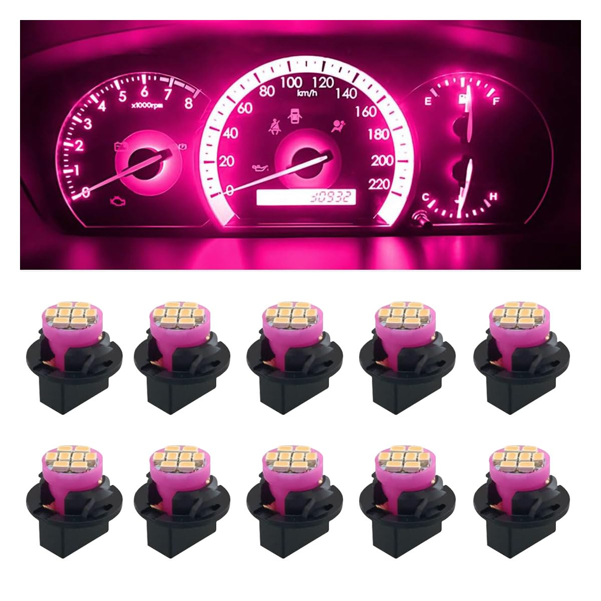 JOYCOURT LED Light Bulbs for Dash Instrument Panel, 10PCS Twist Lock Socket, Pink & Purple, Replacement for Car Interior