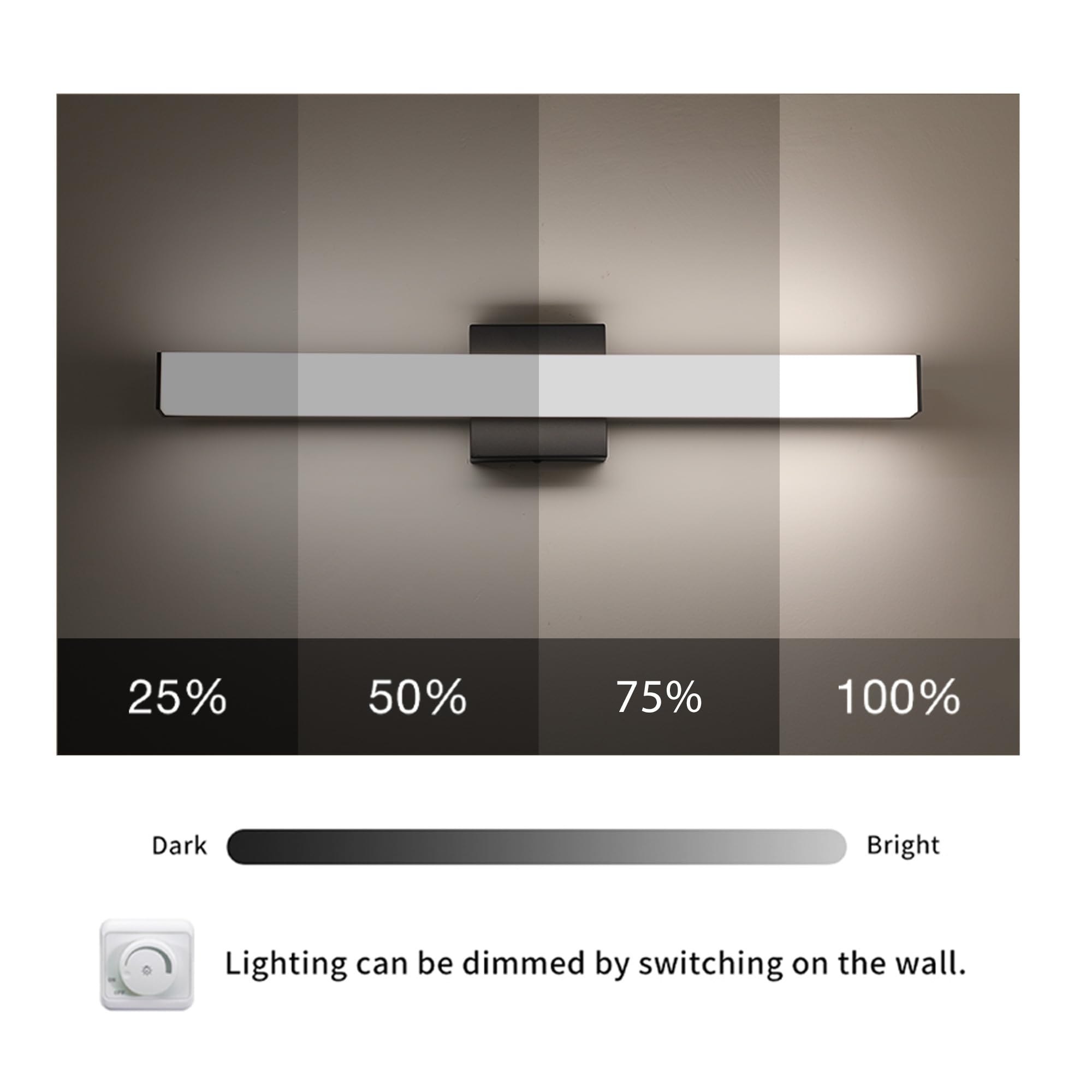 Yhtlaeh Bathroom Vanity Light Brushed Nickel Square Led 24 Inch 14W 4000K Natural White Light Wall Bar Lighting Fixtures Over Mi