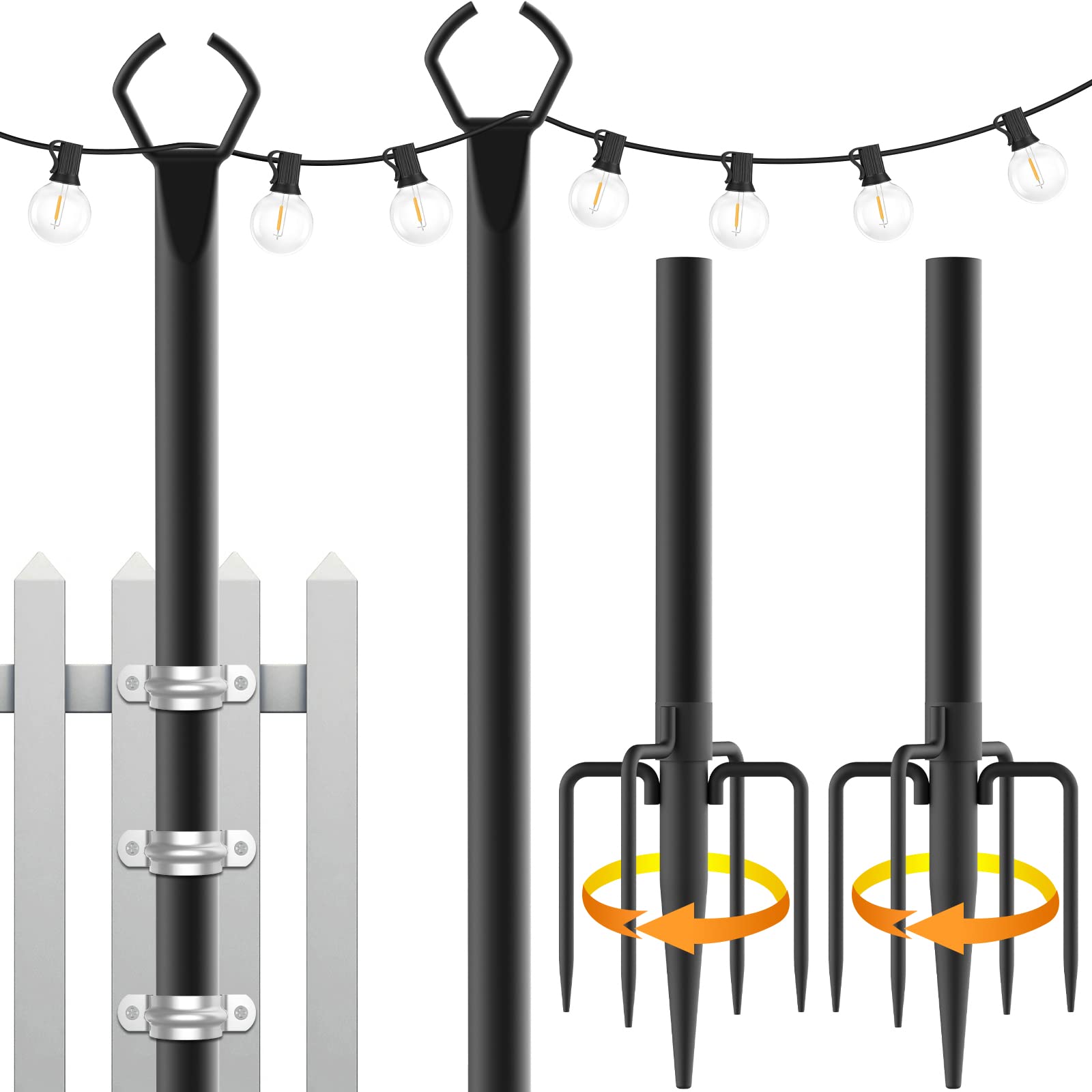 Mutovlin 10 Ft Metal String Light Poles, 2 Pack With Fork For Outdoor Patio And Backyard