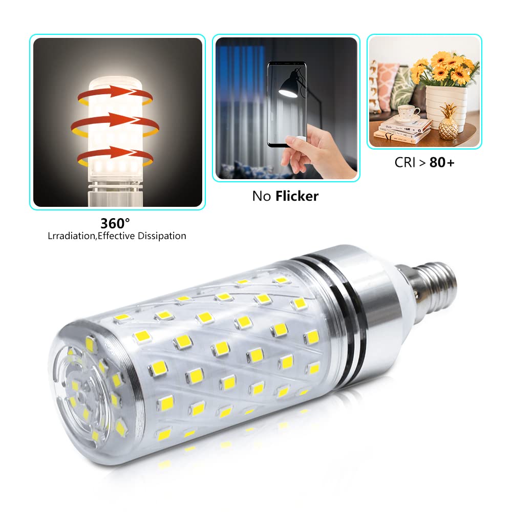 LEDLightsWorld Super Bright E12 LED Bulbs 16W 1500LM Nature White 4000K Pack of 12 Non-Dimmable E12 Base